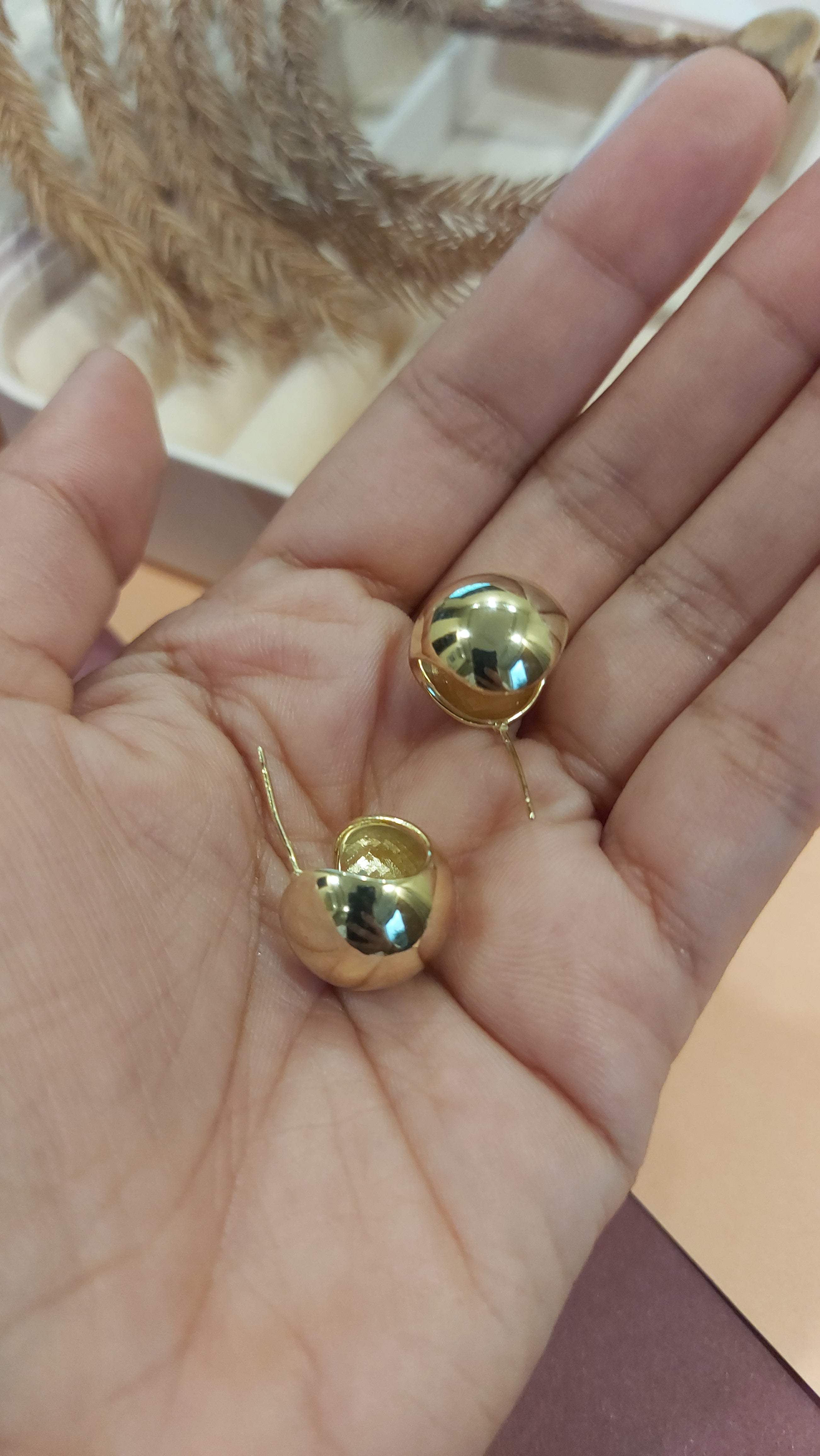 GOLD PLATED BIG HALF BALL EAR STUDS