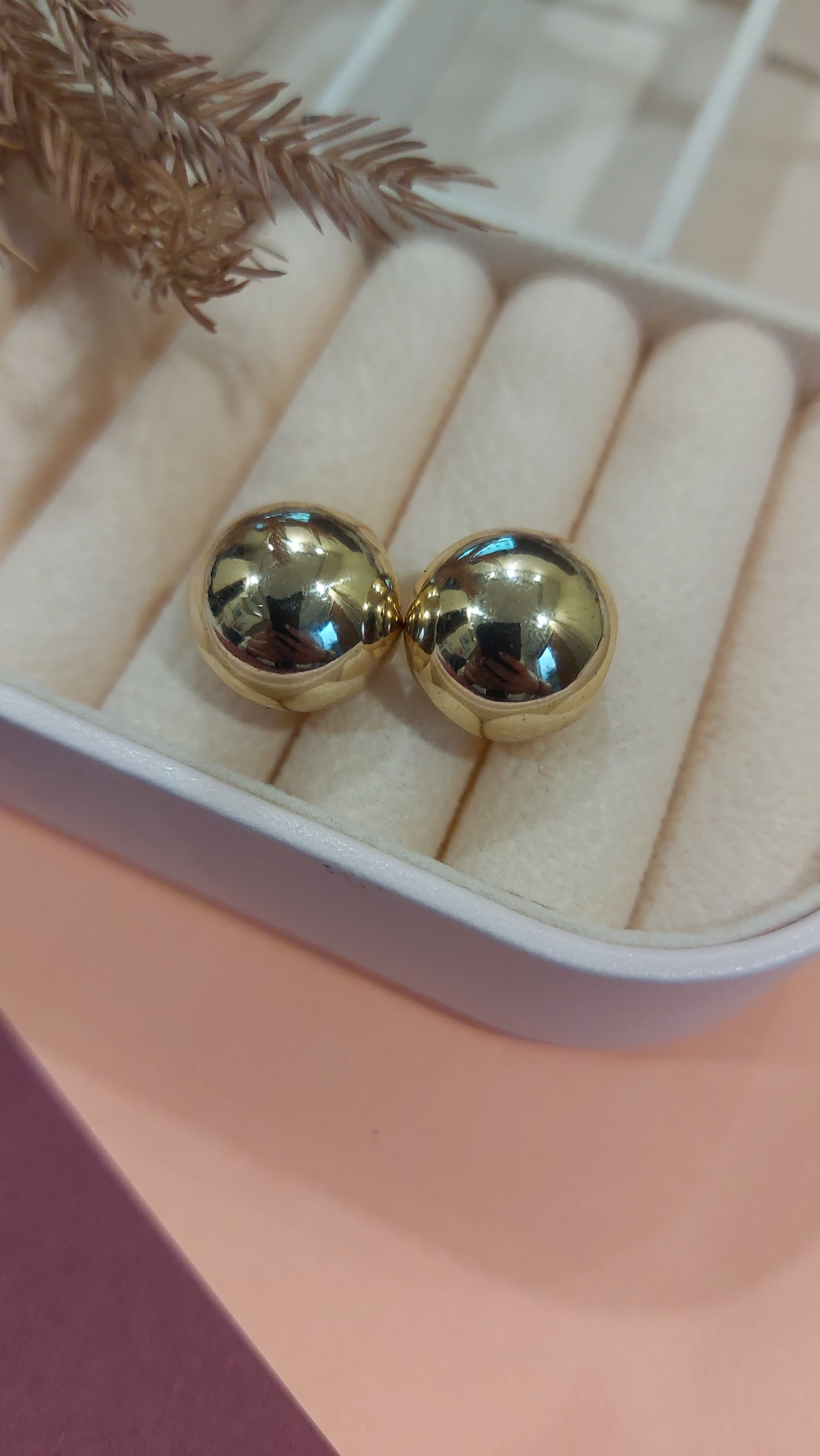 GOLD PLATED BIG HALF BALL EAR STUDS