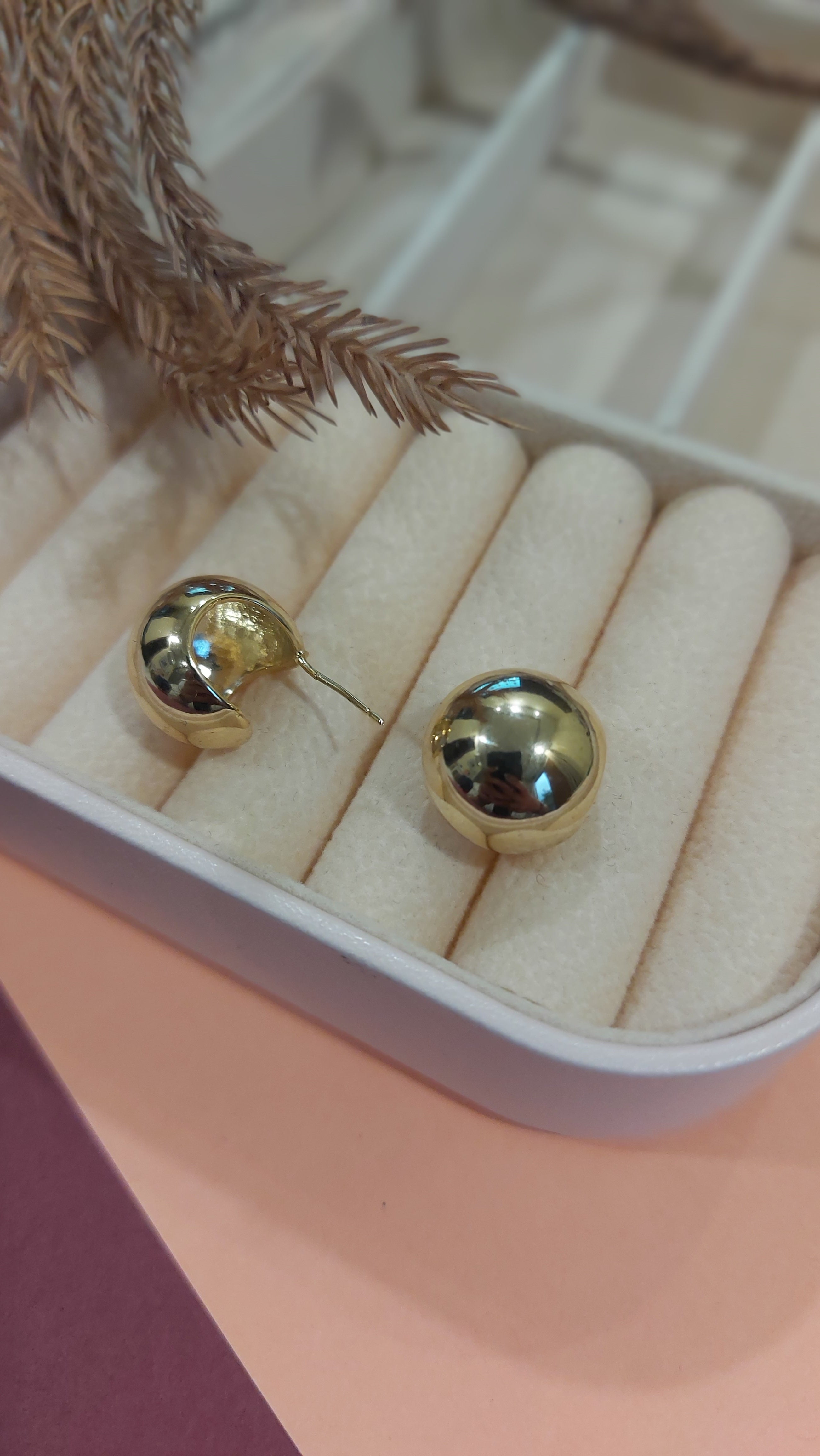 GOLD PLATED BIG HALF BALL EAR STUDS