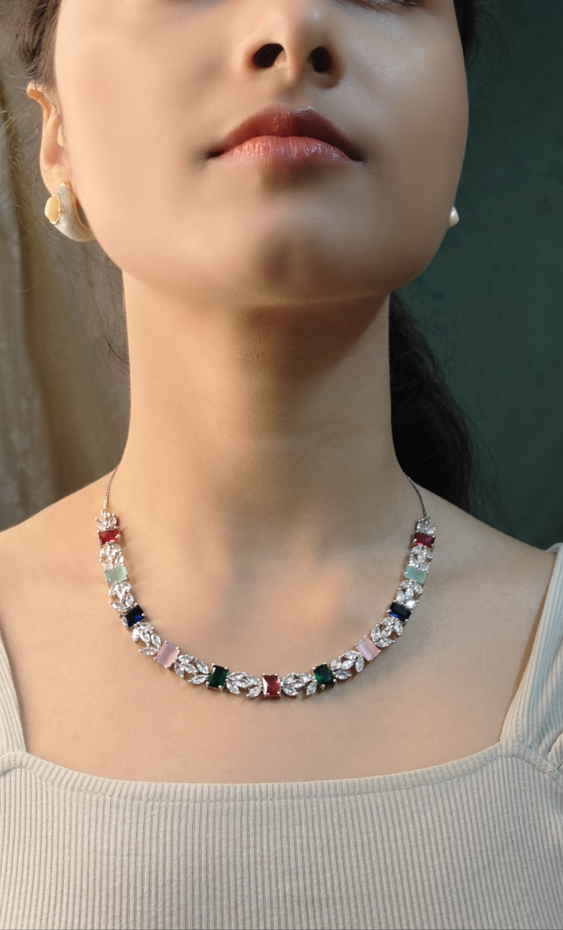 Multi Coloured Stone with American Diamonds Necklace Set