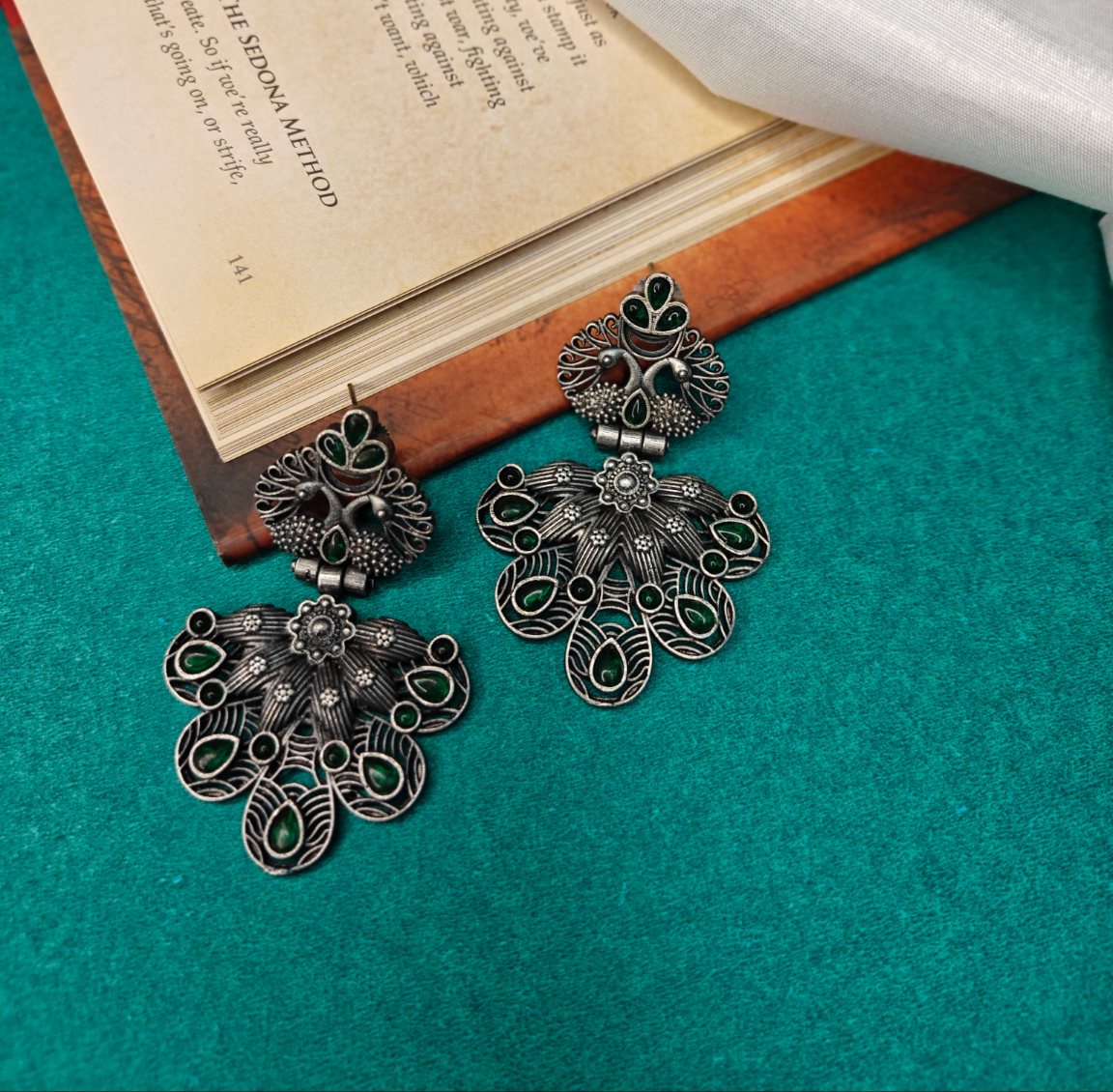 Ozel Oxidised Silver Plated Chandbali Earrings