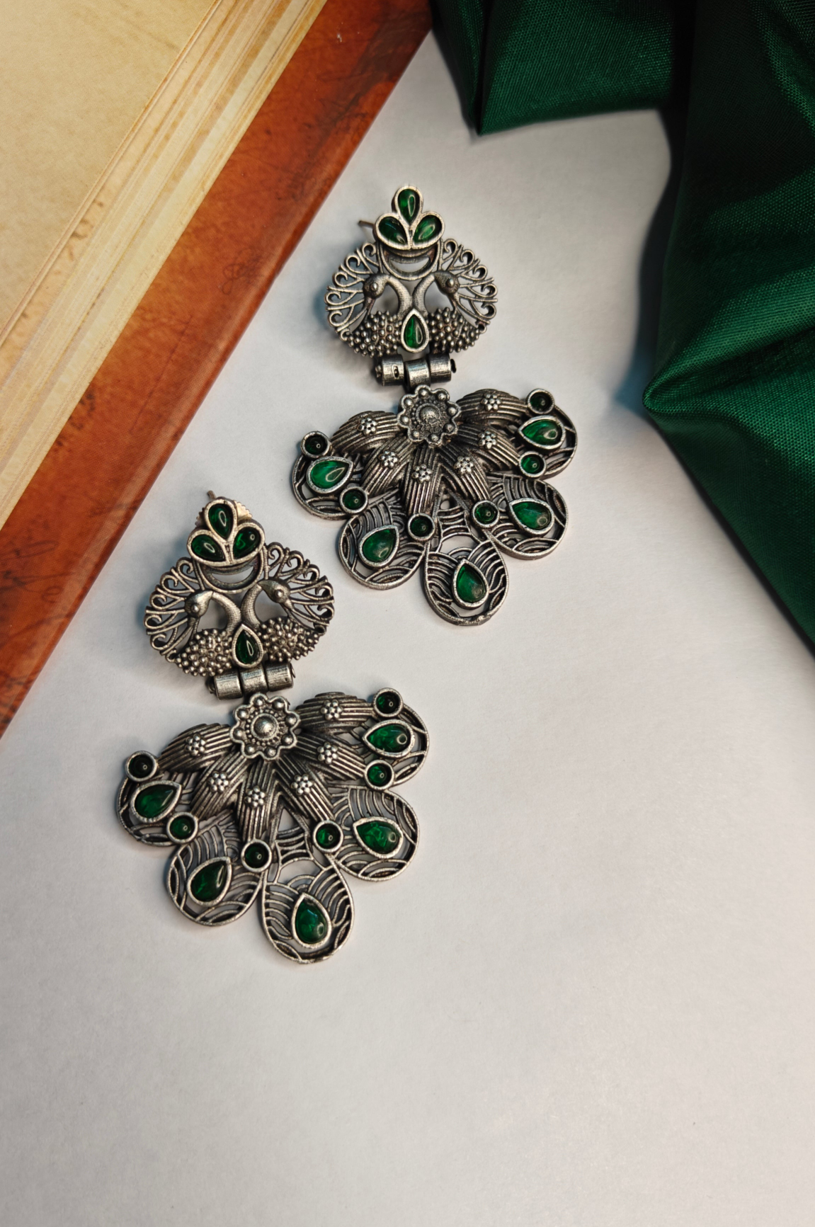 Ozel Oxidised Silver Plated Chandbali Earrings