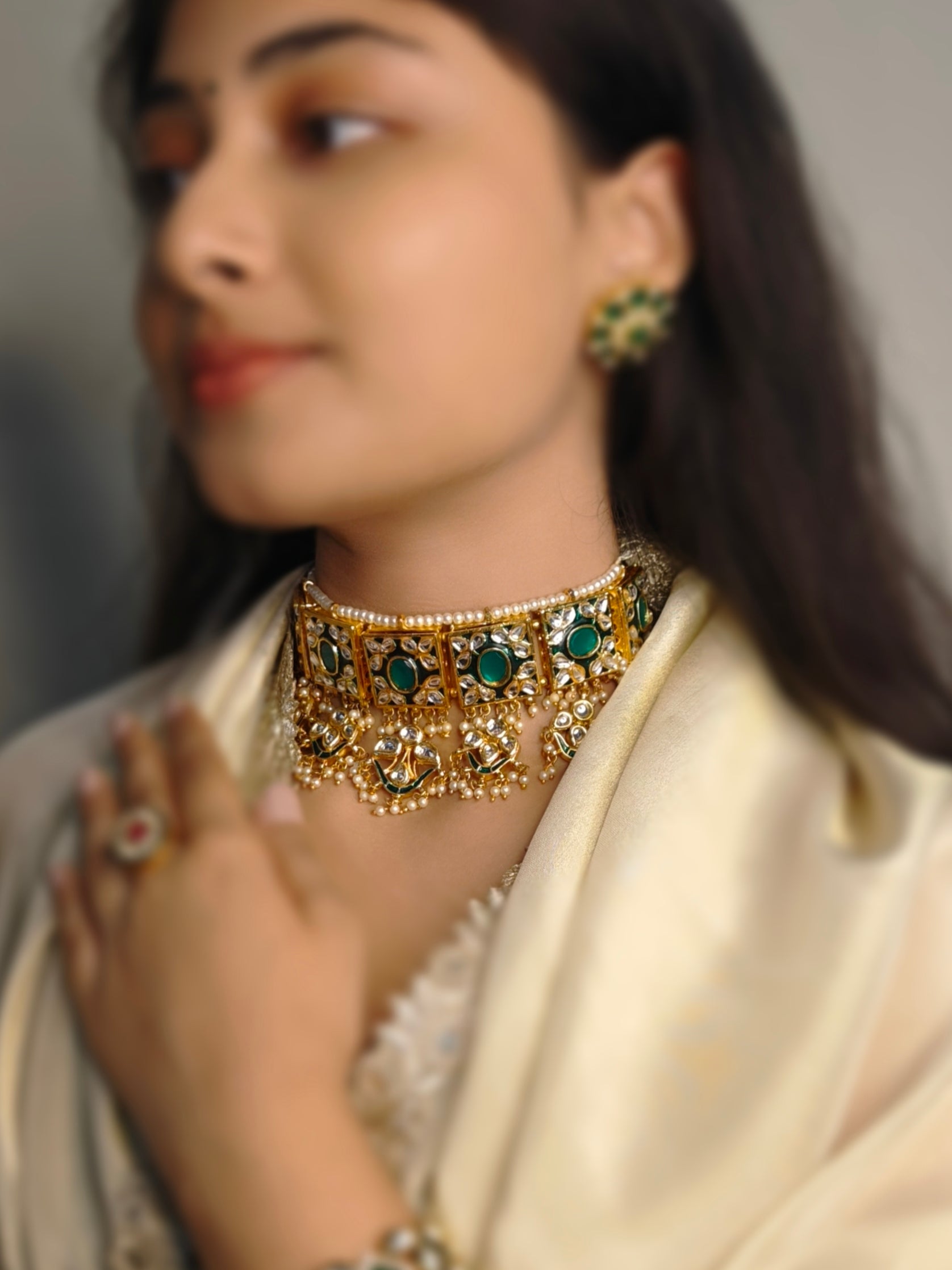 Kundan Choker Set with Green Emerald Stones