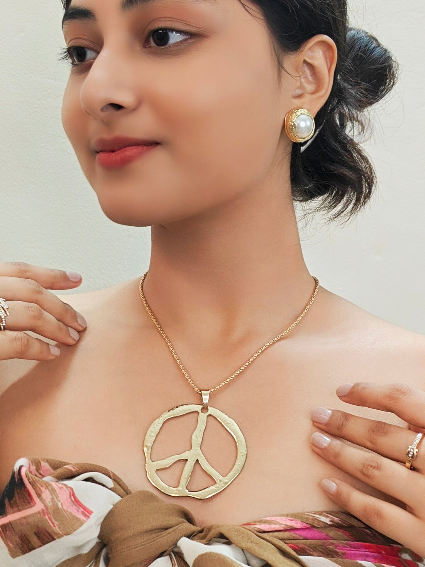 Gold Plated Peace Pendant with Chain