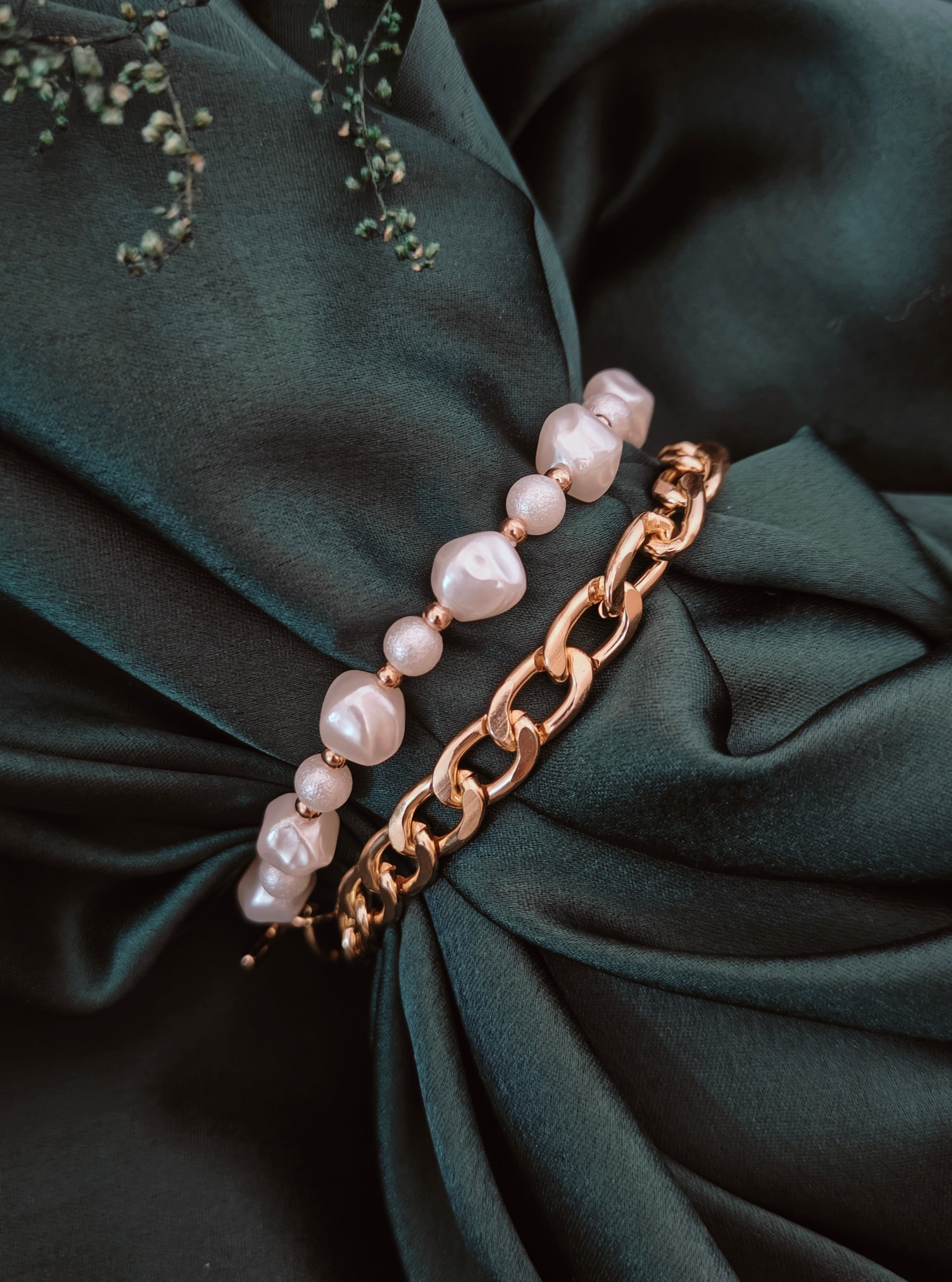 Stack of Two Bracelets with Chunky Gold Plated Chain