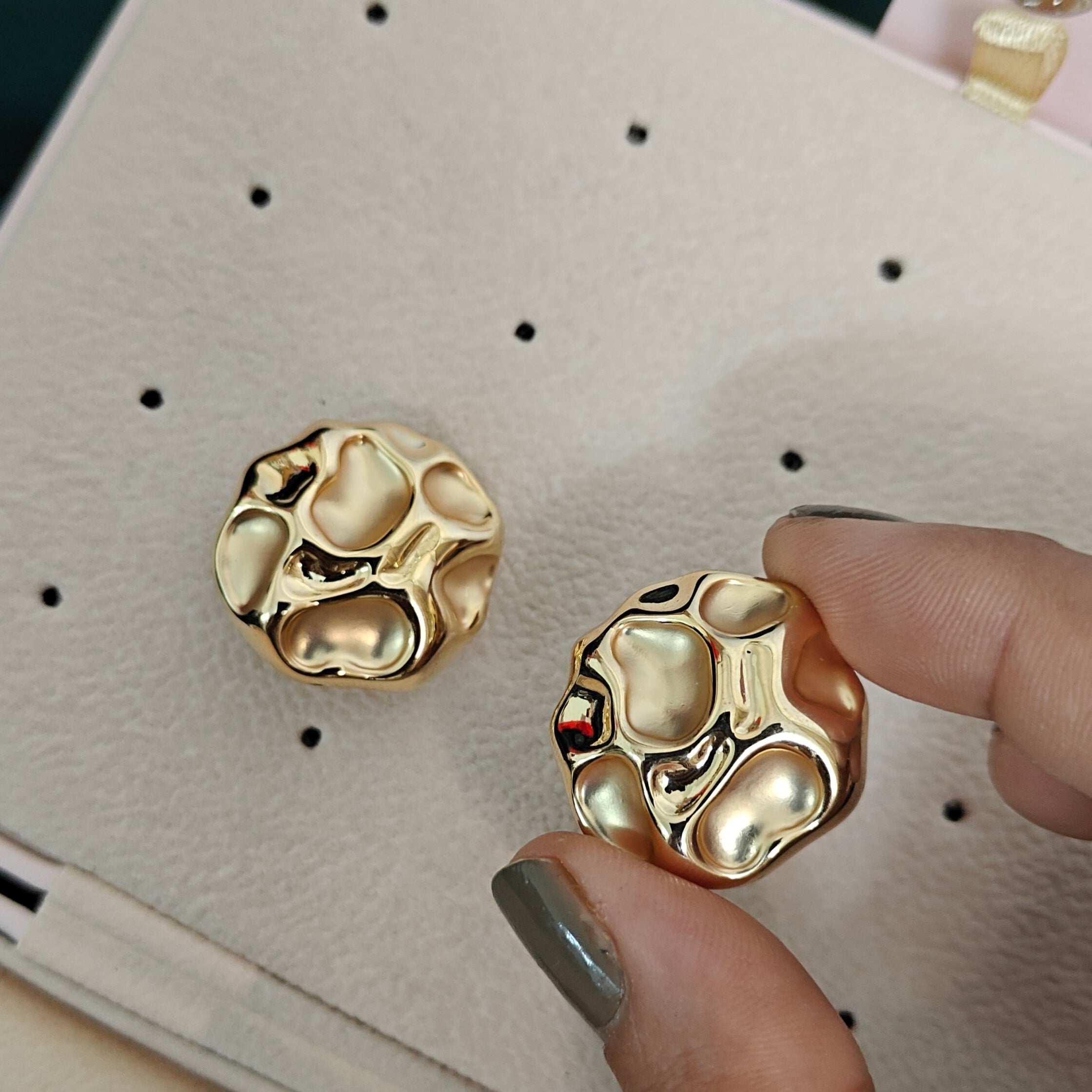 TEXTURED GOLD PLATED EAR STUDS