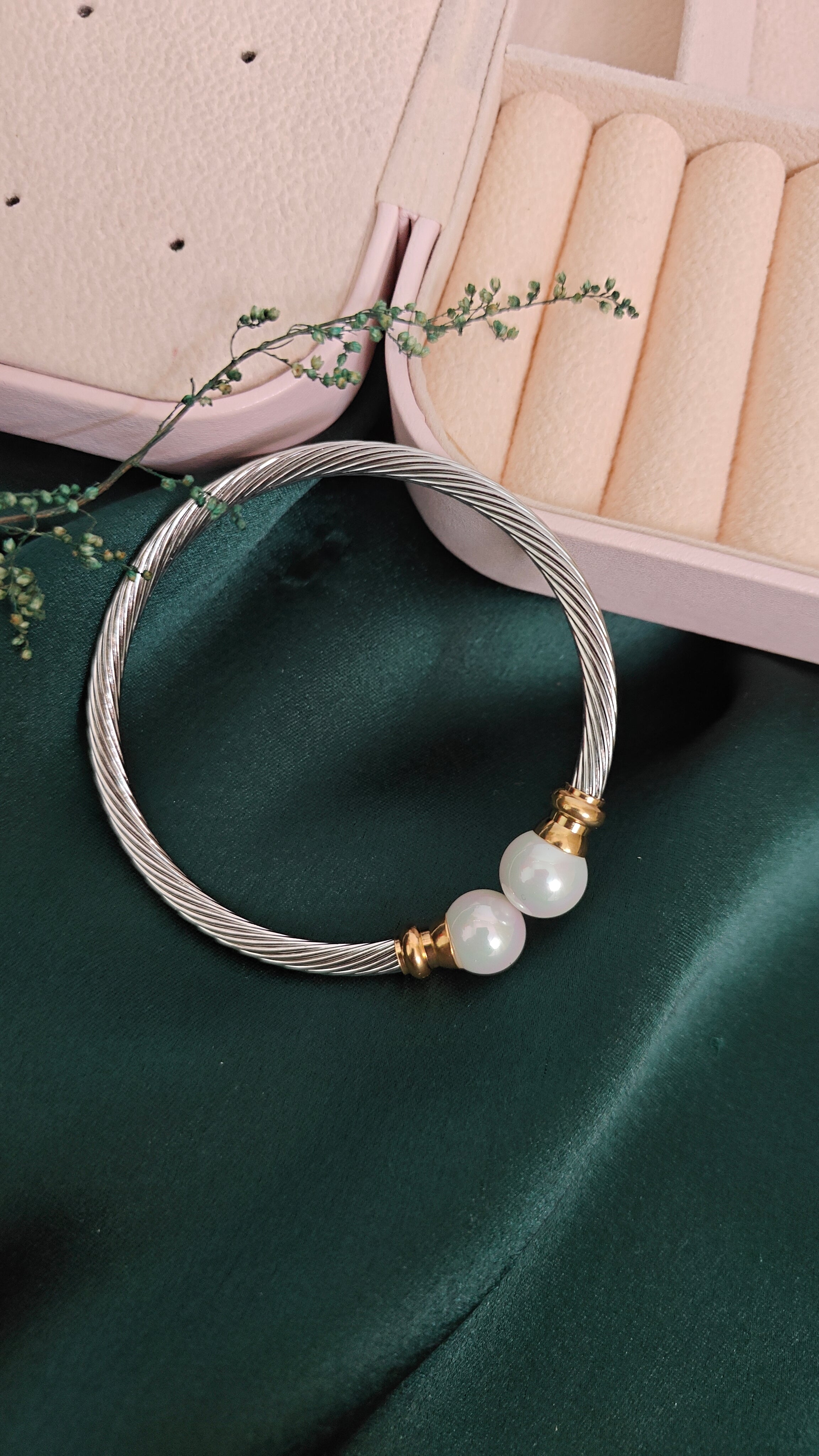 BIG PEARL RHODIUM PLATED BRACELET