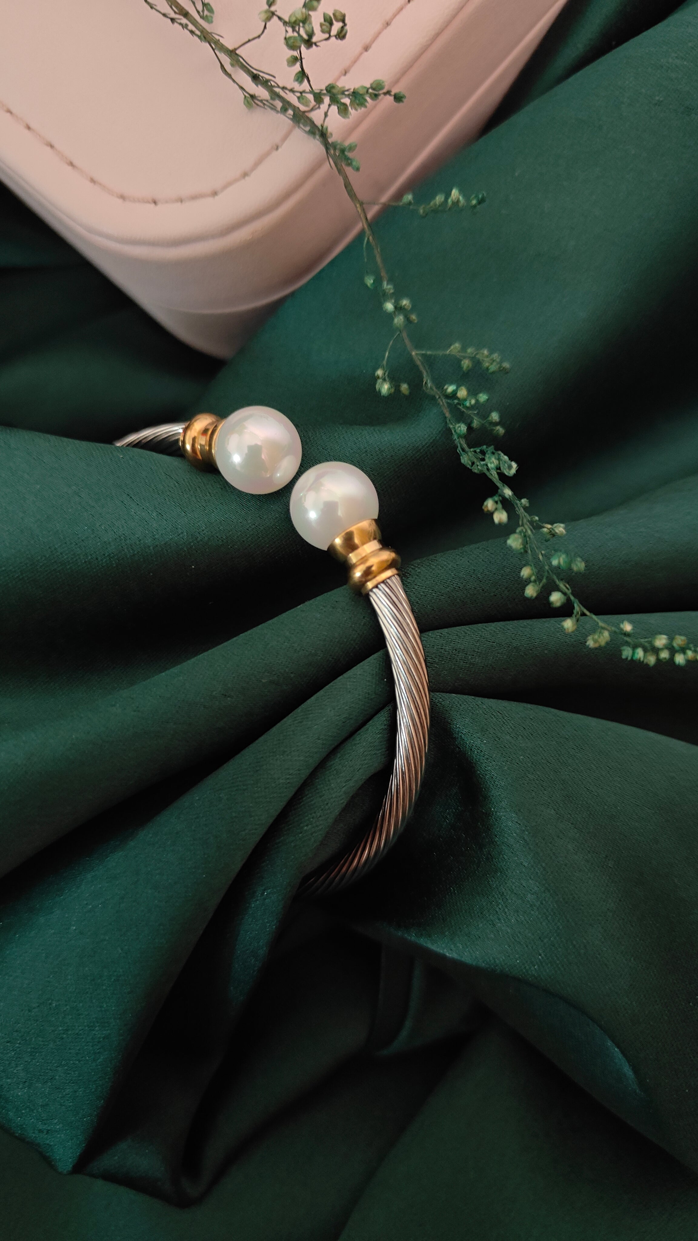 BIG PEARL RHODIUM PLATED BRACELET