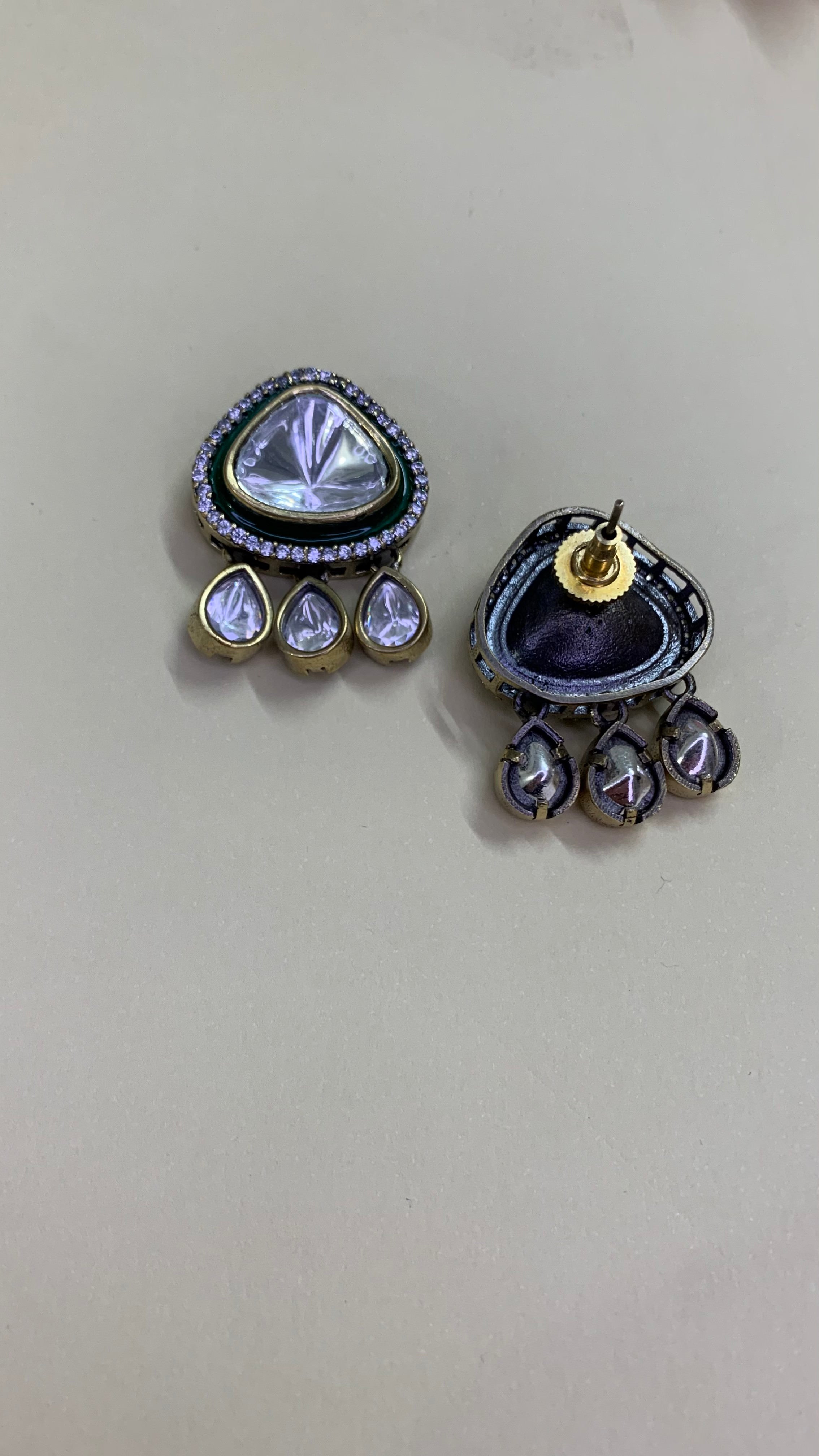 OZEL GOLD AND BLACK PLATED MOISSONITE POLKI DROP EARRINGS