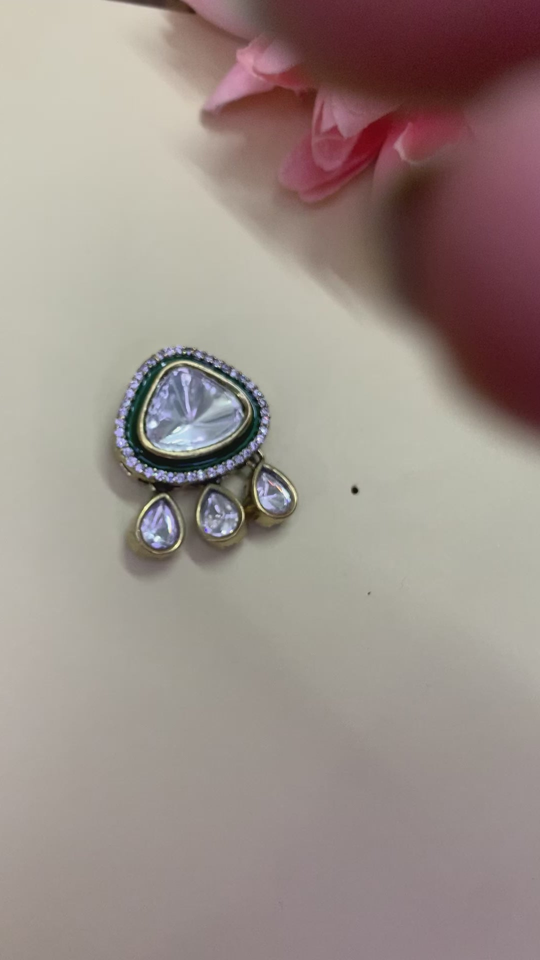 OZEL GOLD AND BLACK PLATED MOISSONITE POLKI DROP EARRINGS