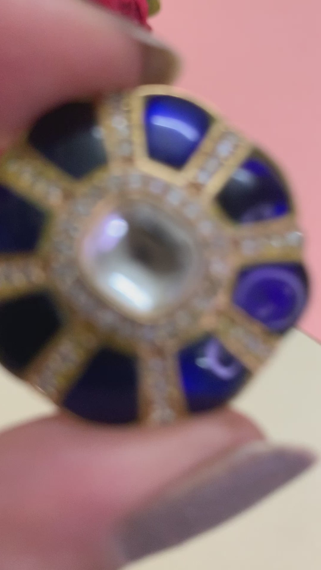 OZEL GOLD PLATED KUNDAN MOISSONITE POLKI AND BLUE STONE STUDDED EAR STUDS