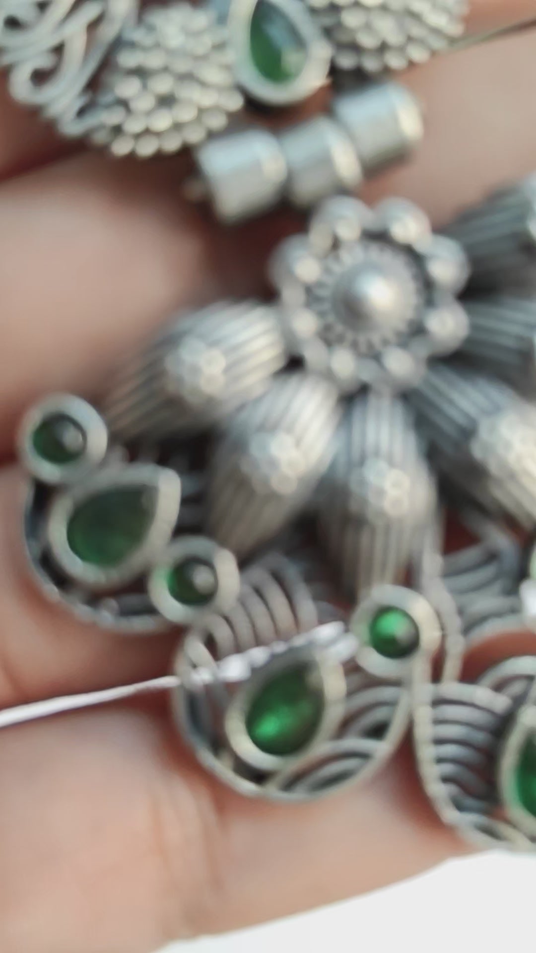 Ozel Oxidised Silver Plated Chandbali Earrings