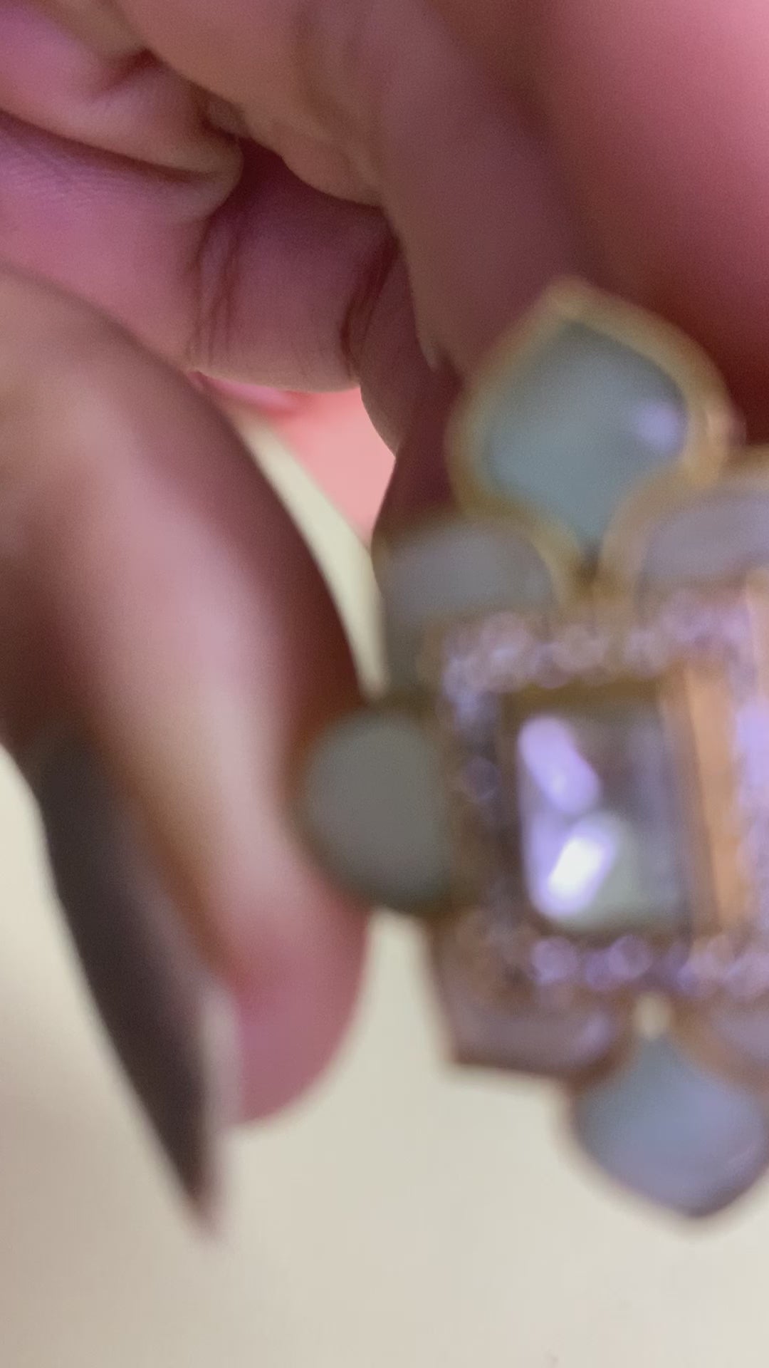 OZEL GOLD PLATED KUNDAN MOISSONITE POLKI WITH AMERICAN DIAMONDS AND MINT GREEN STONES STUDDED EAR STUDS