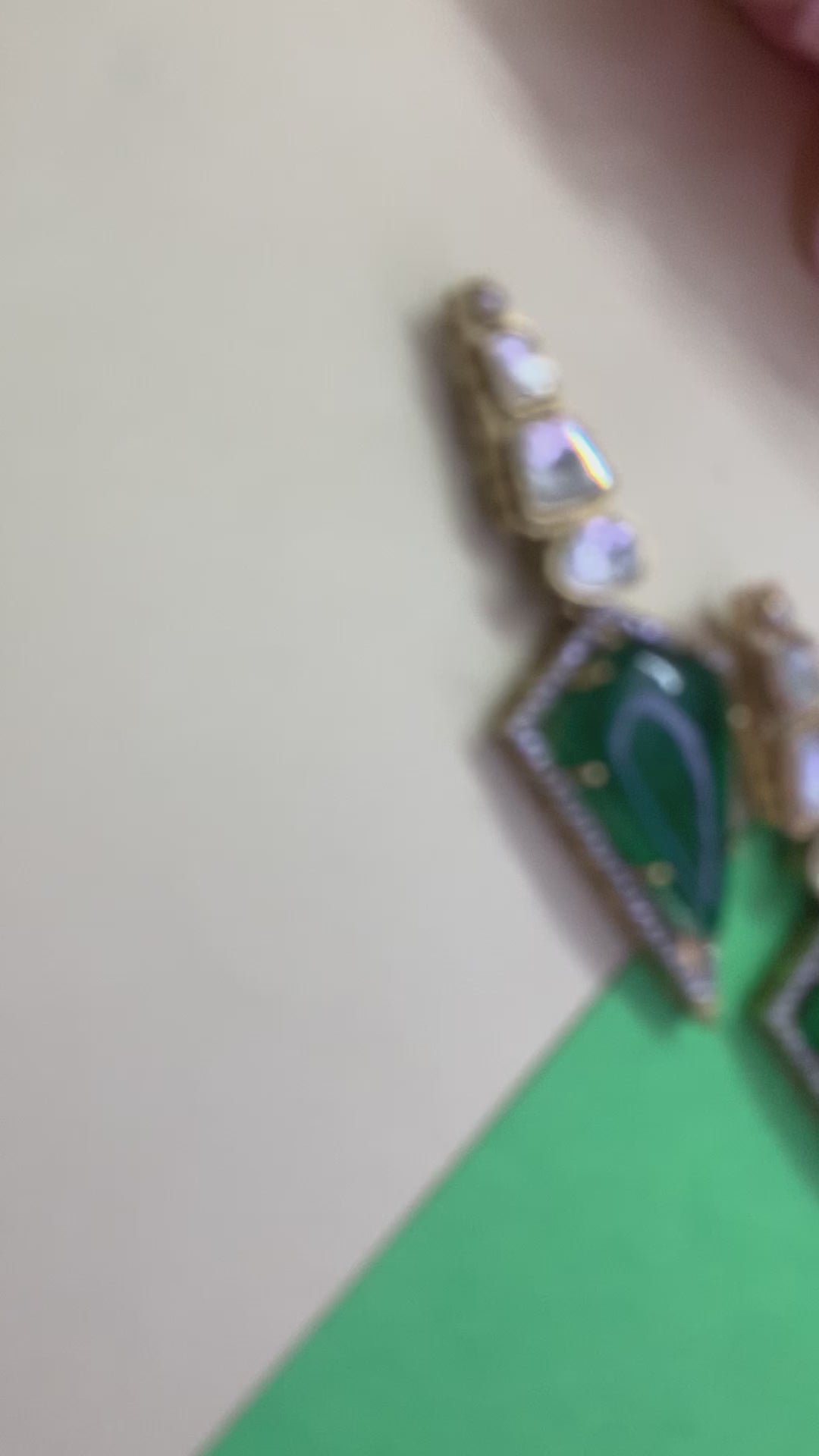 OZEL GOLD PLATED KUNDAN MOISSONITE POLKI AND EMERALD GREEN STONE EARRINGS