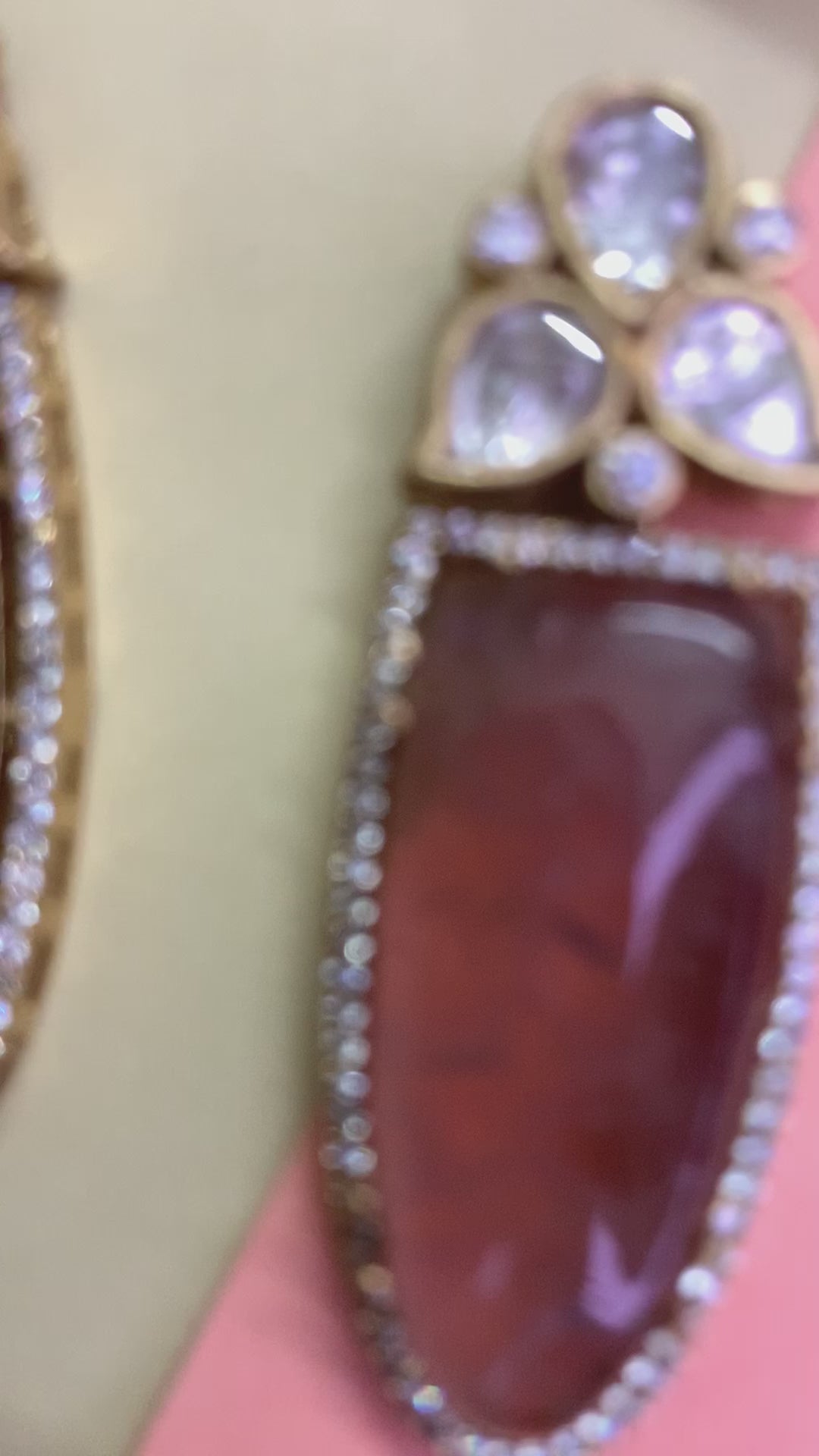 OZEL GOLD PLATED KUNDAN MOISSONITE POLKI AND ROSE QUARTZ STONE EARRINGS