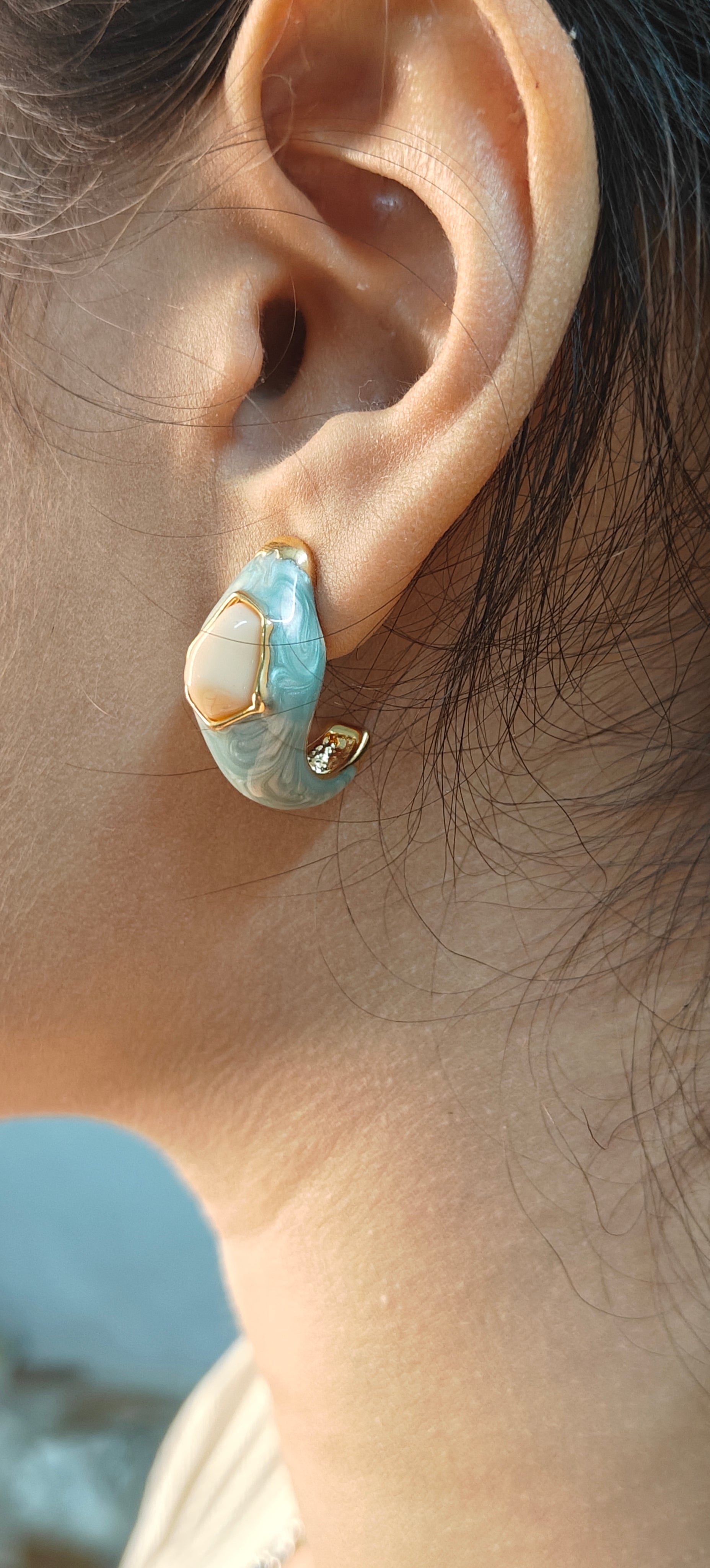 Mint Green Enamel Gold Plated Earring