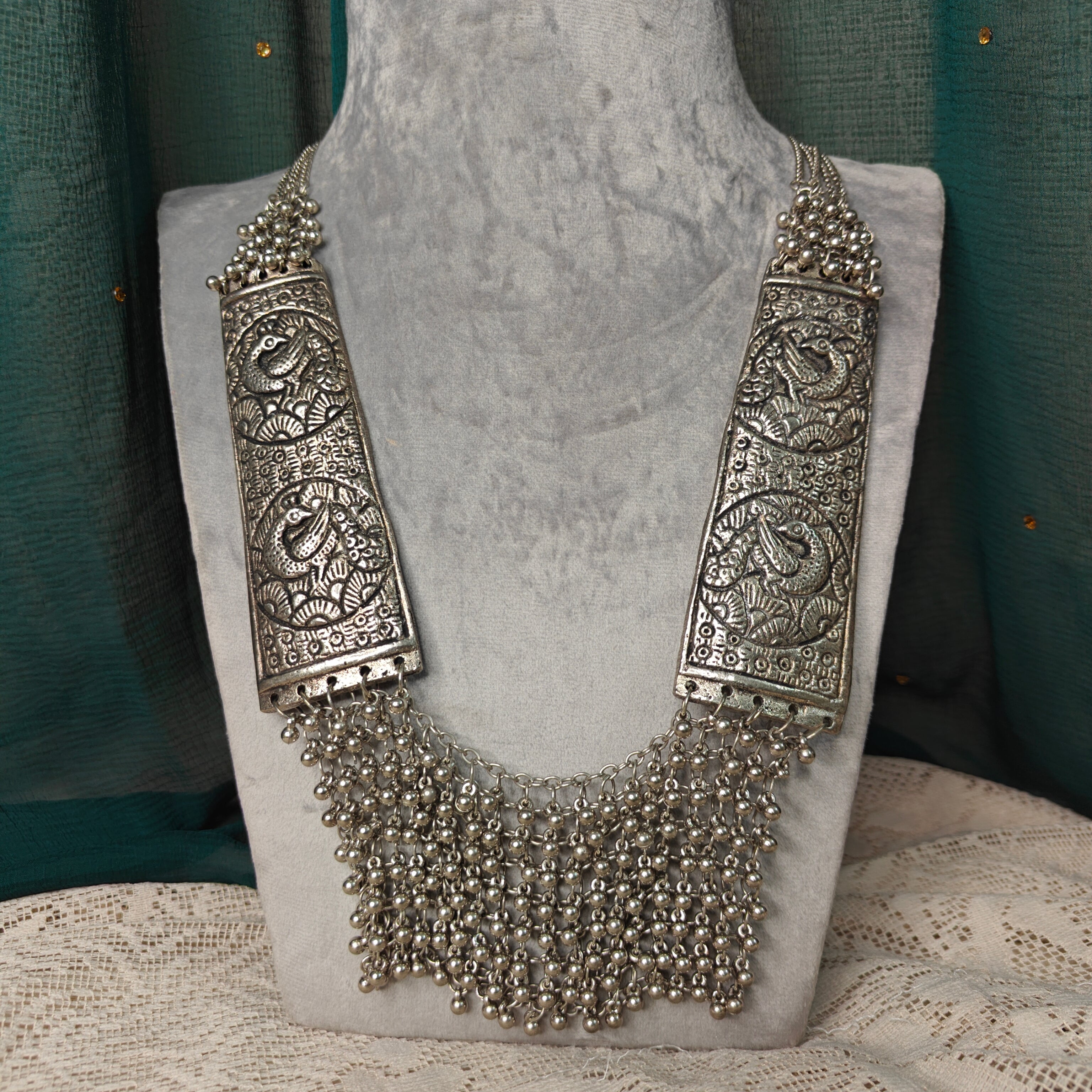 Oxidised Silver Long Necklace