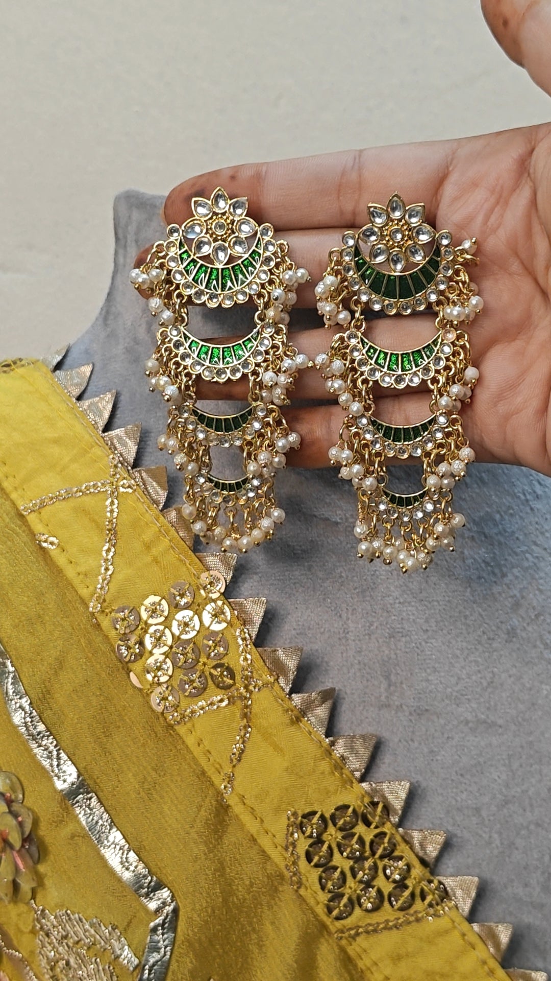 Kundan Chandelier Earrings with Turquoise Beads