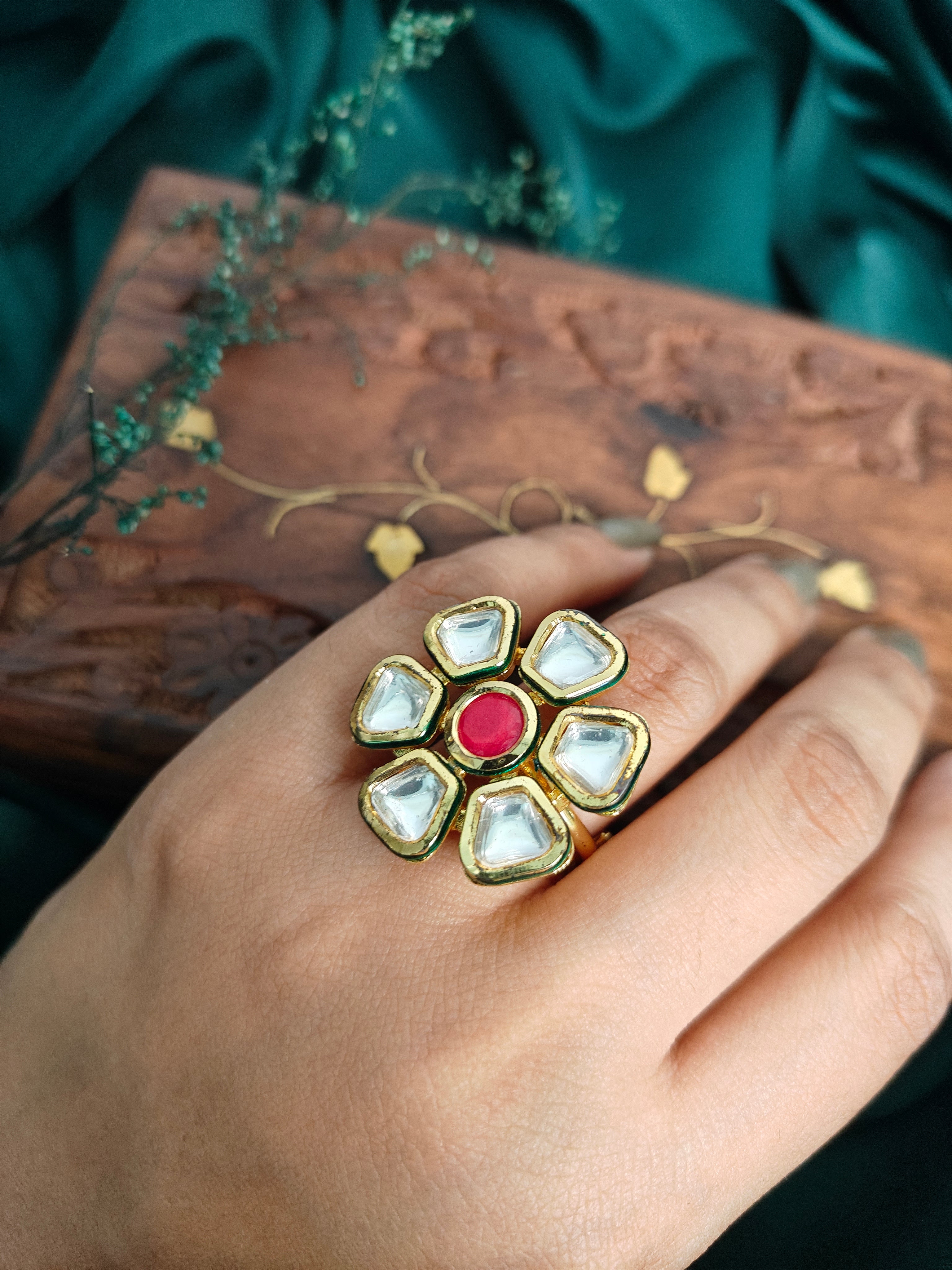 Kundan Adjustable Statement Ring