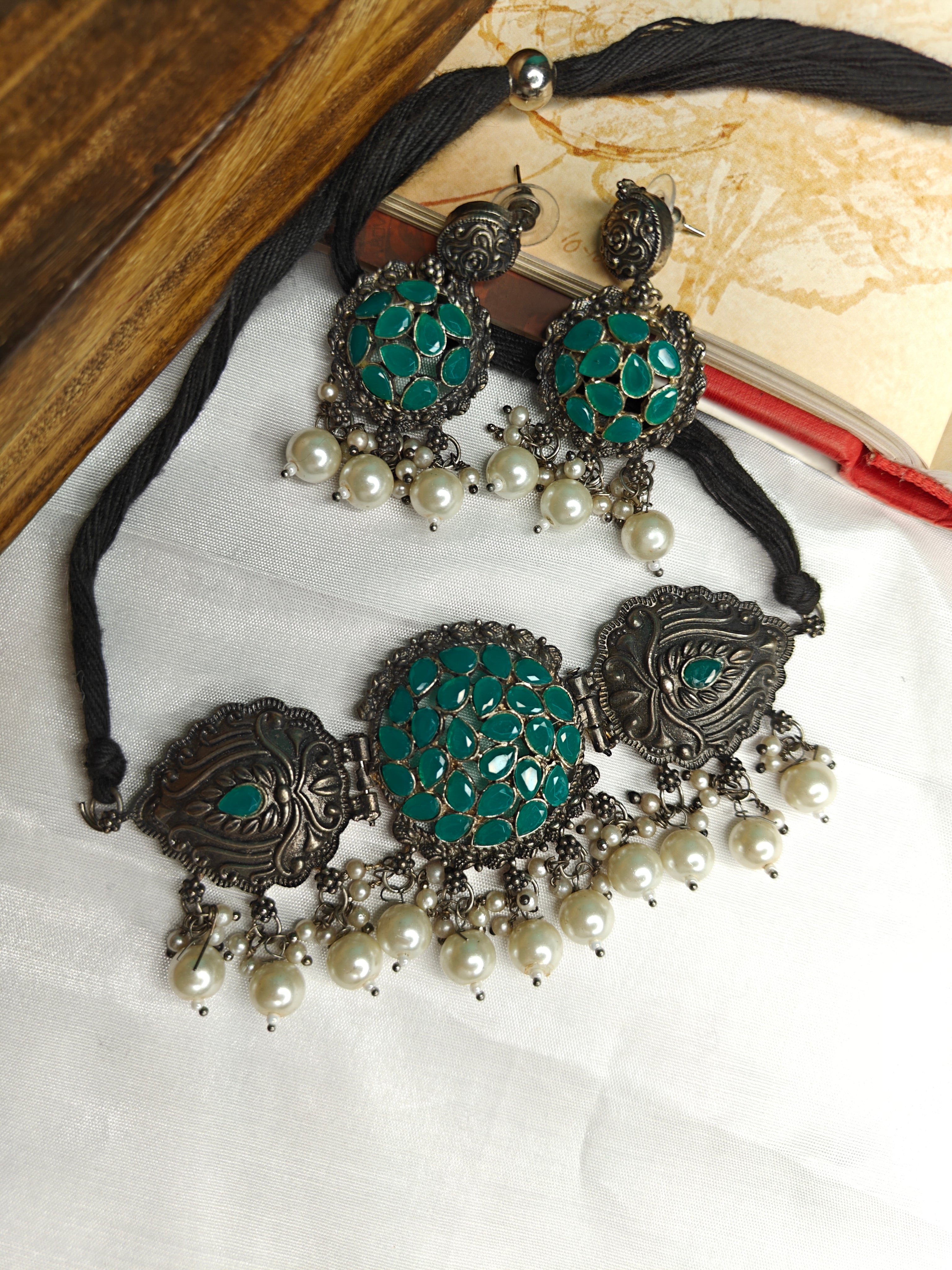 Oxidised Silver Choker Set