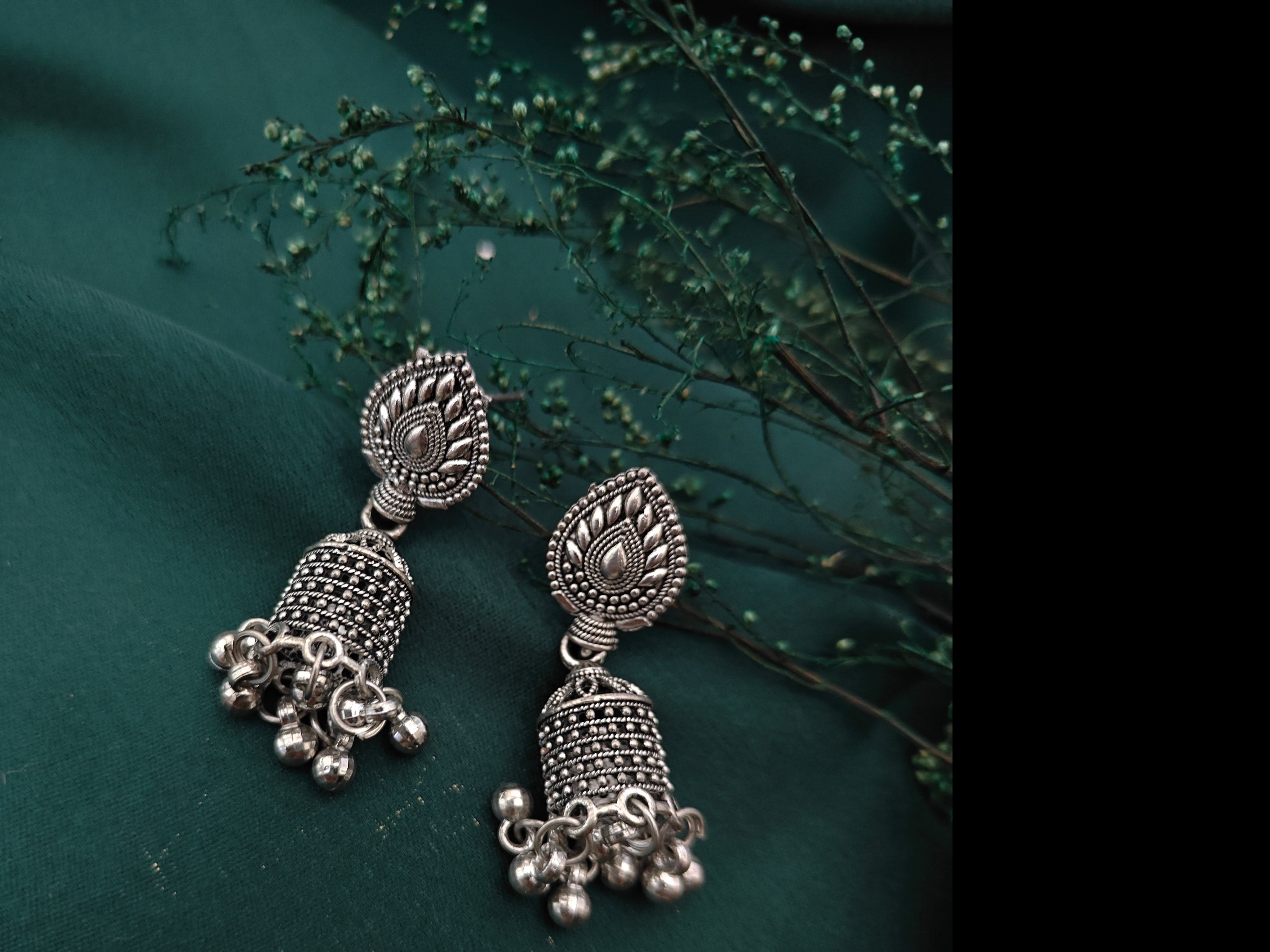 Oxidised Silver Plated Jhumka Earring