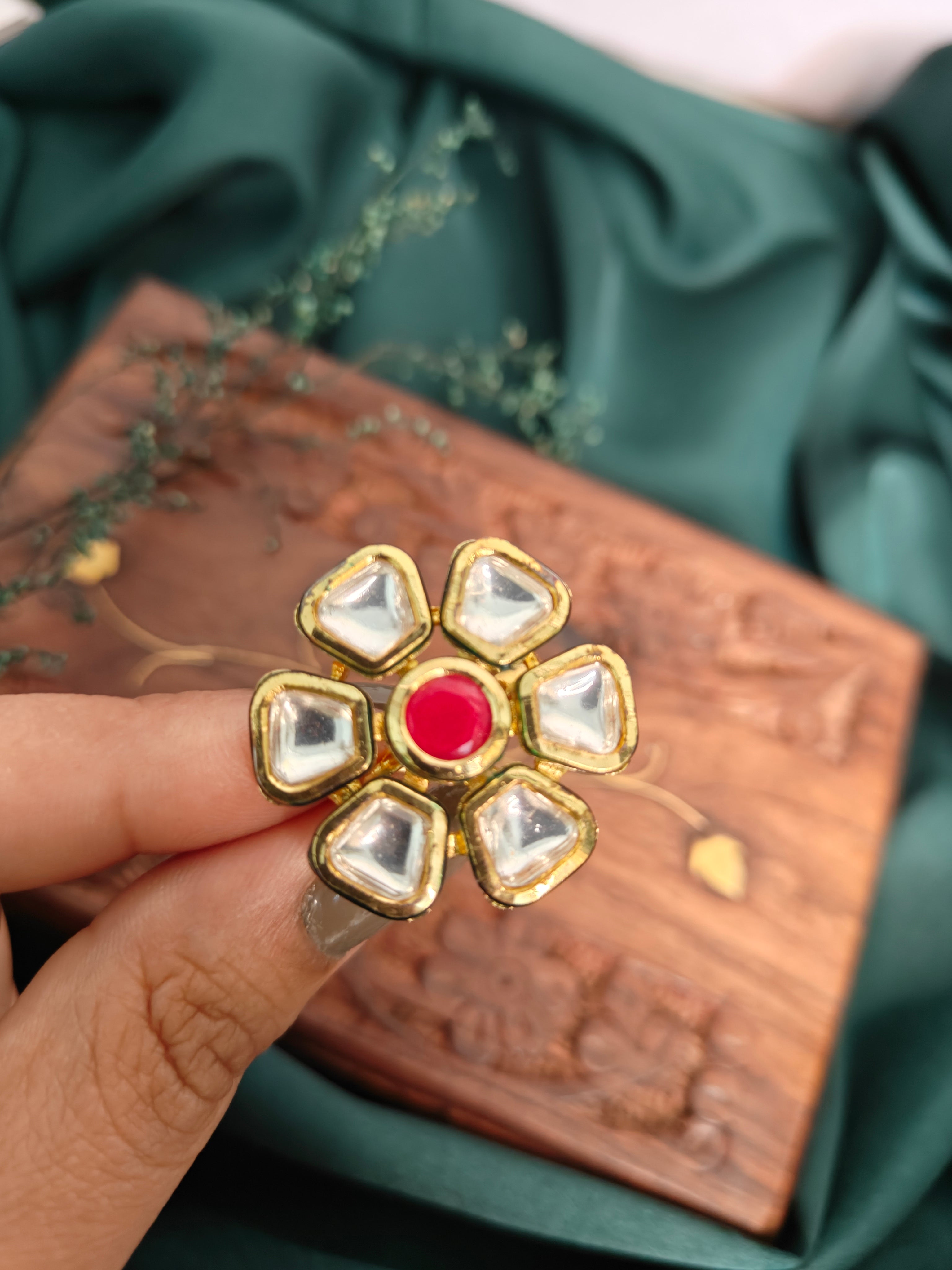 Kundan Adjustable Statement Ring