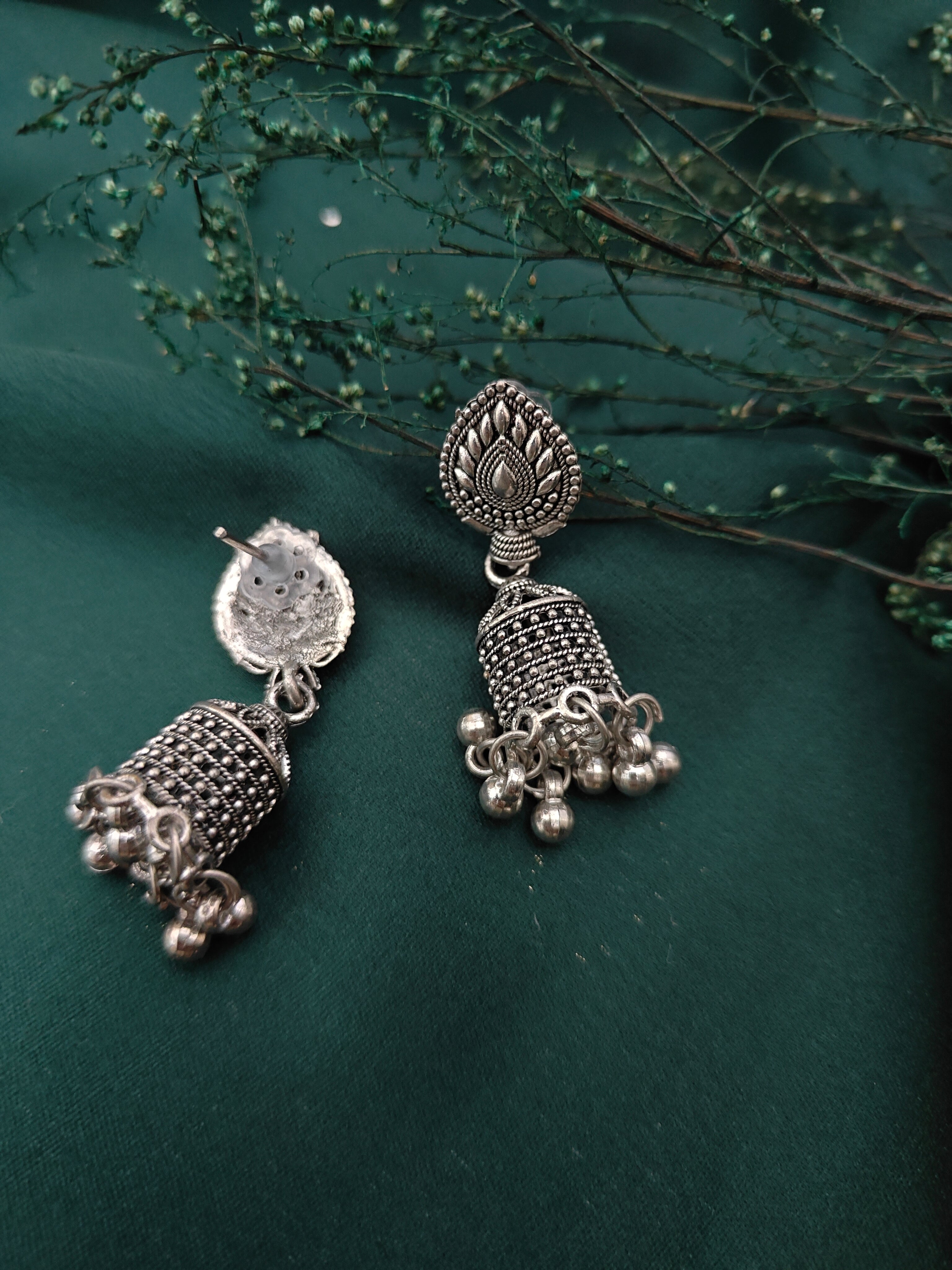 Oxidised Silver Plated Jhumka Earring