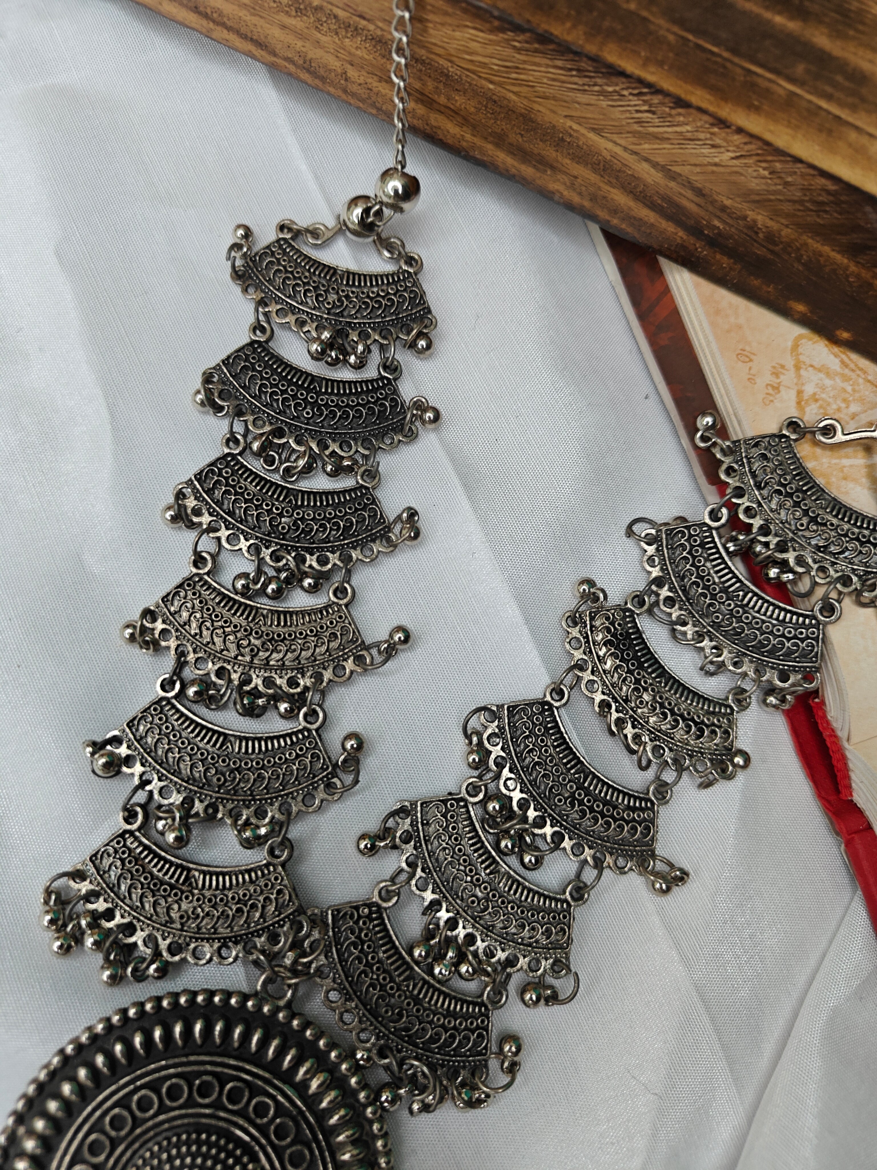 Oxidised Silver Long Necklace Set