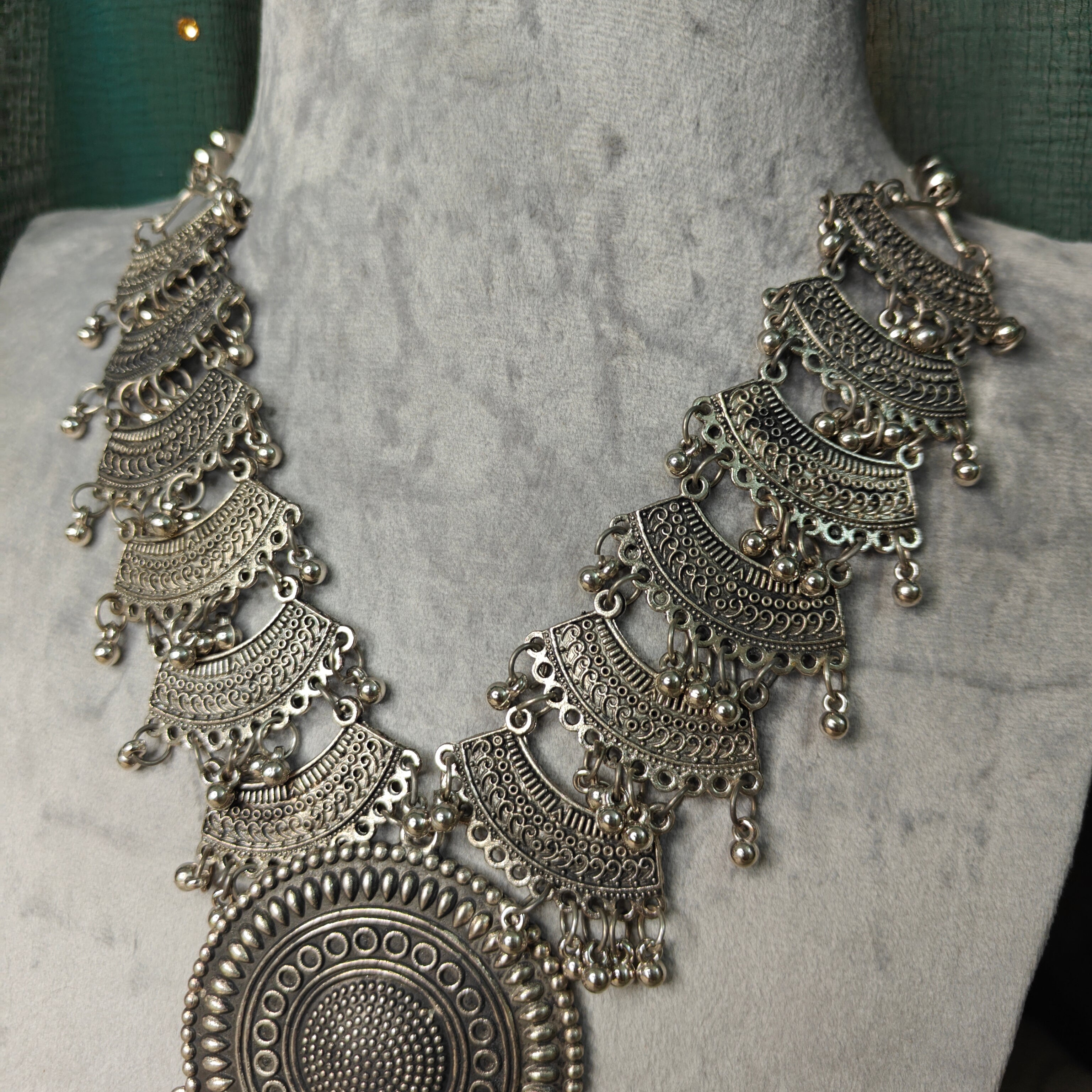 Oxidised Silver Long Necklace Set
