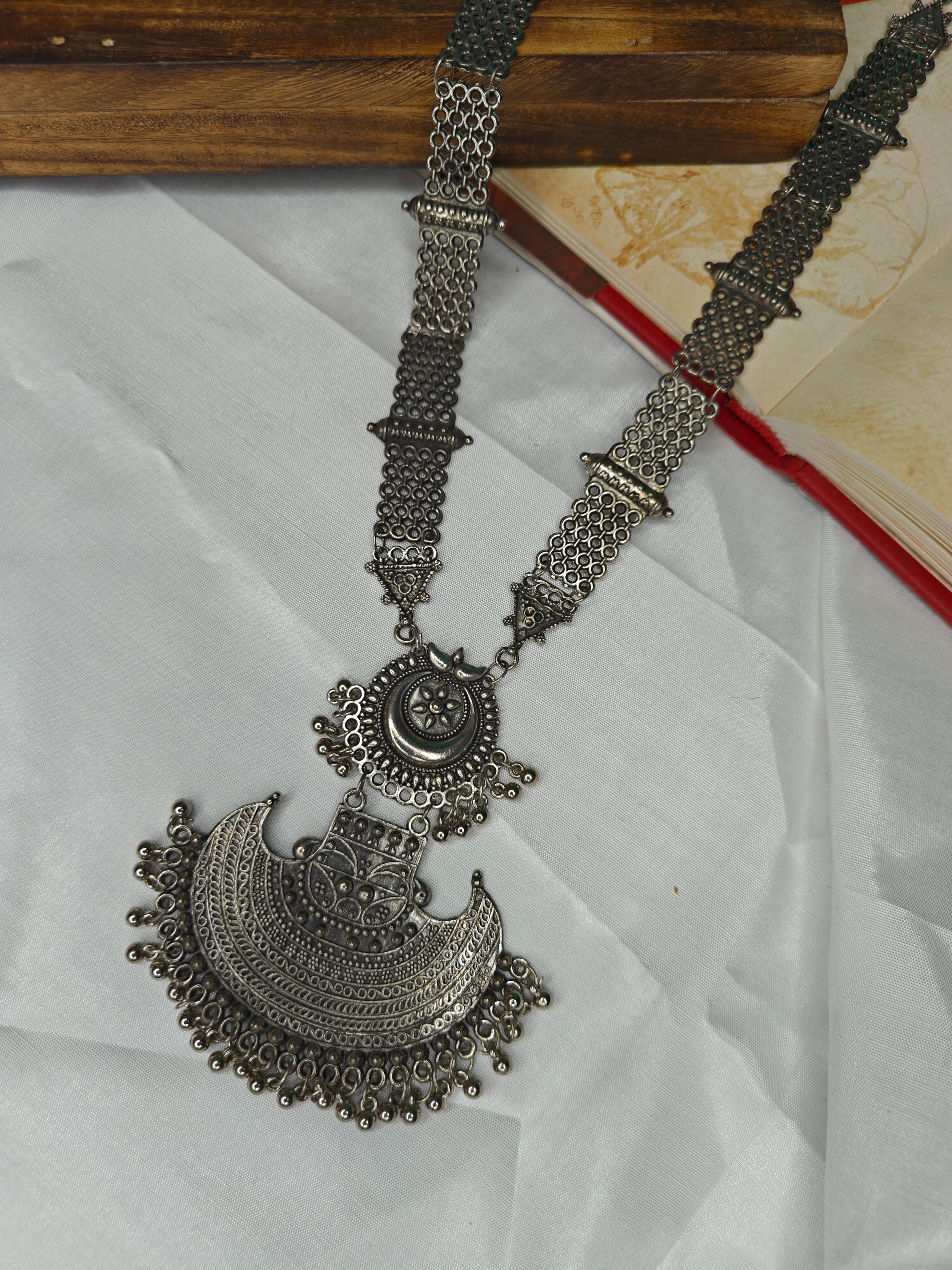 Oxidised Silver Long Necklace Set