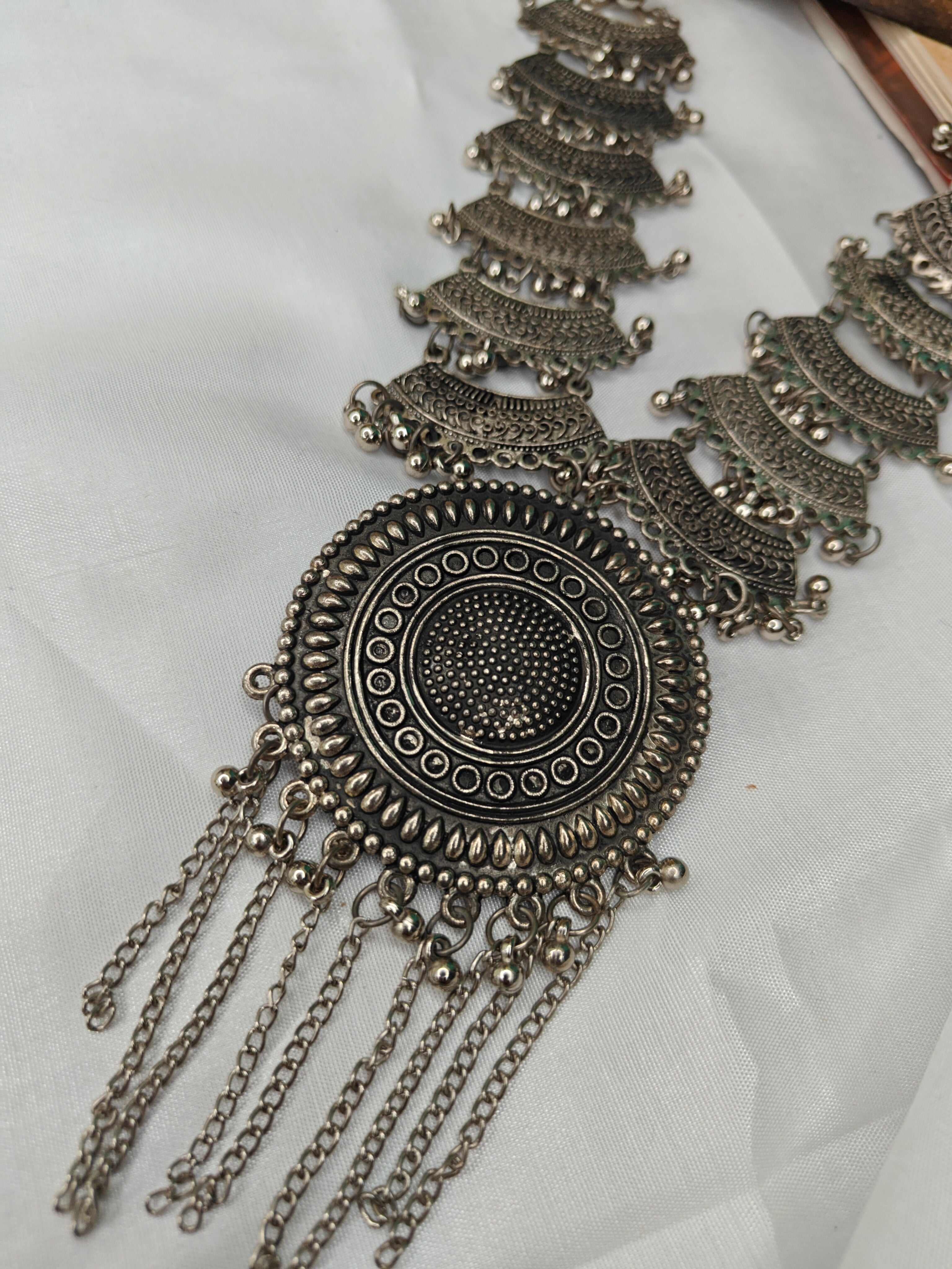 Oxidised Silver Long Necklace Set