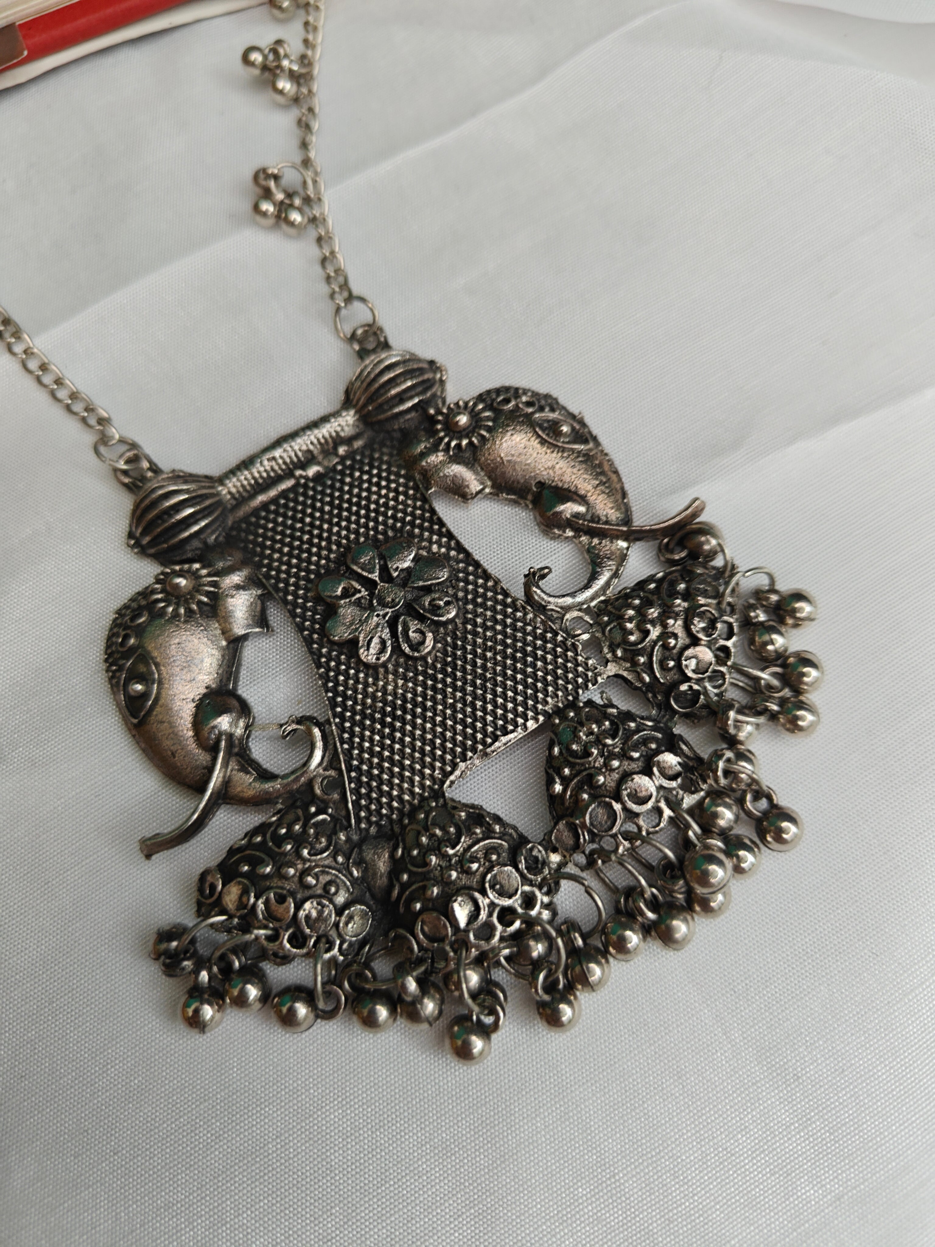 Oxidised Silver Long Necklace Set