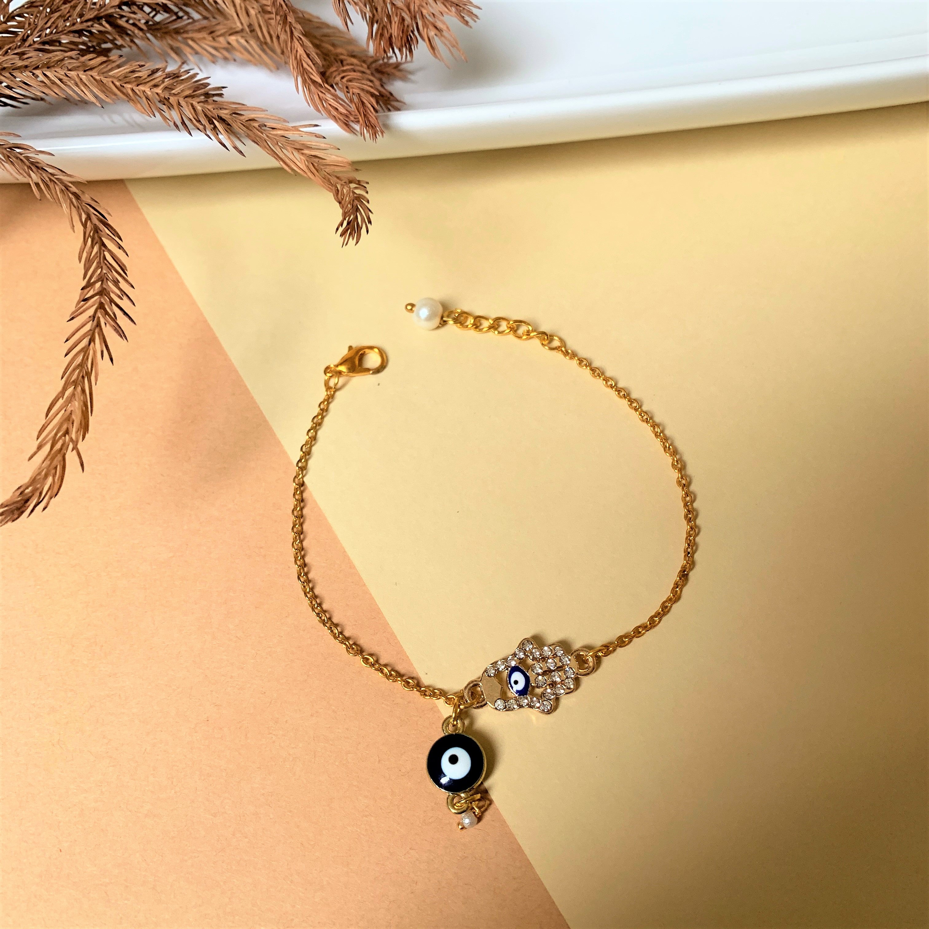 HAMSA HAND EVIL EYE BRACELET WITH HANGING CHARM