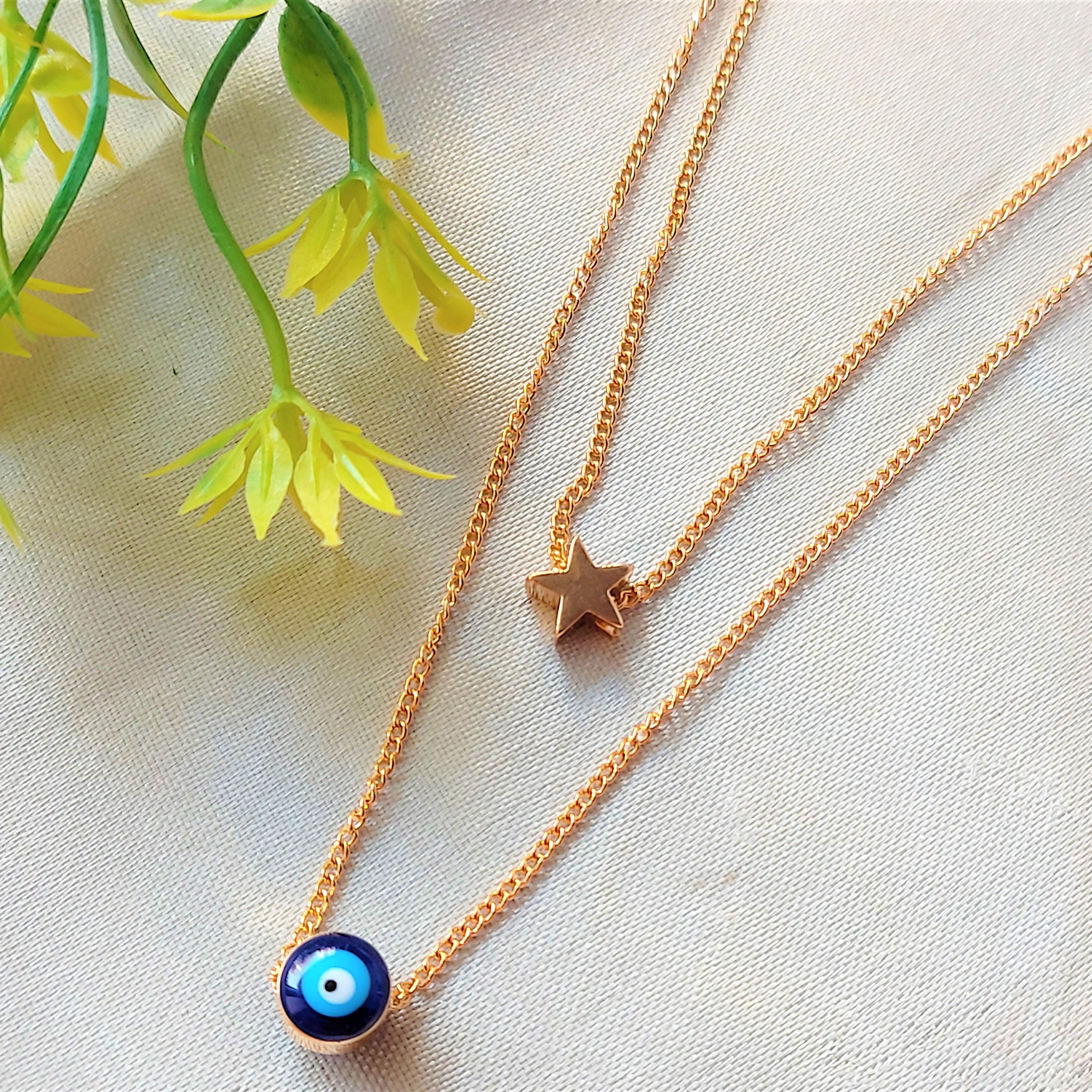 Gold Plated Double Layered Evil Eye Charm Pendant