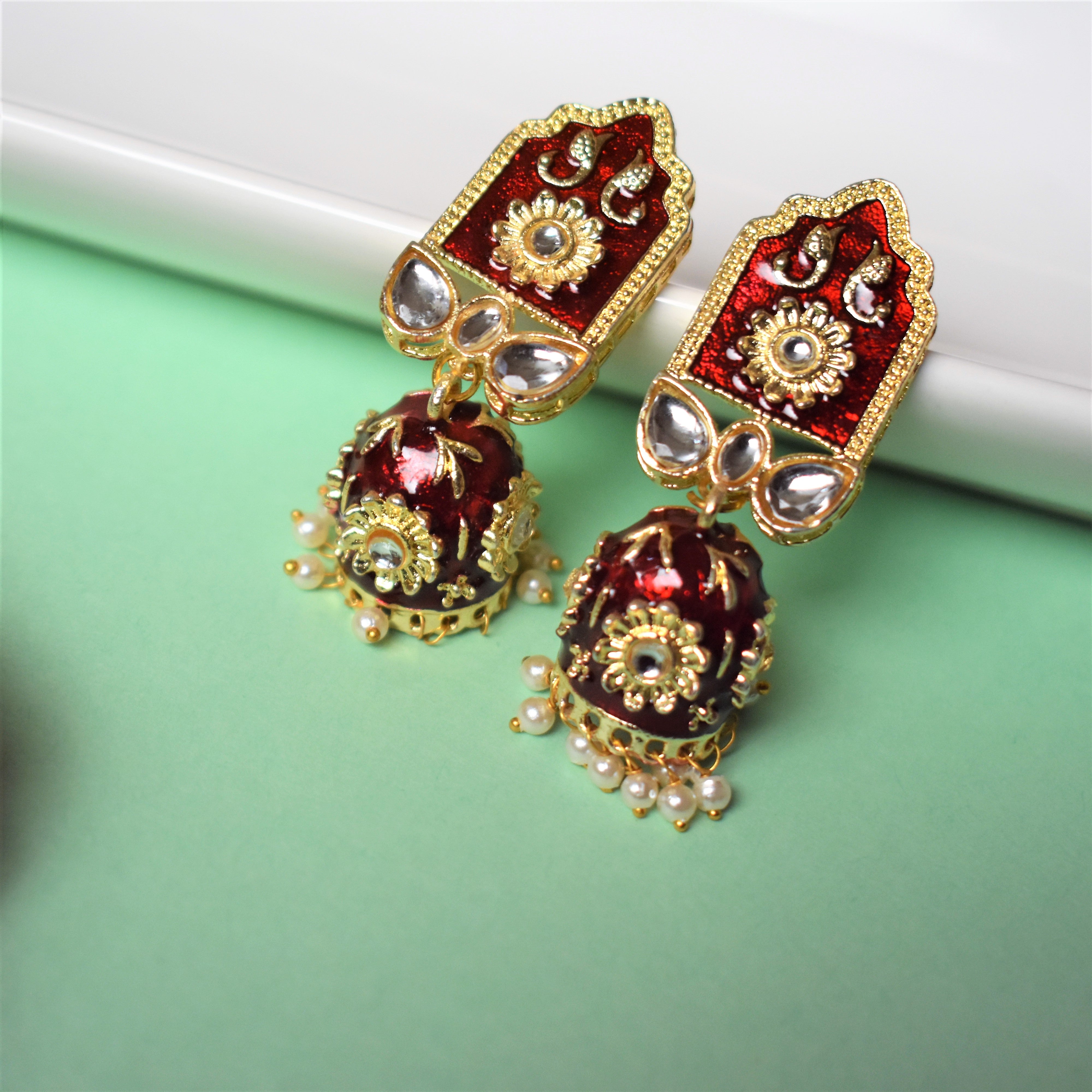 KUNDAN AND ENAMEL JHUMKA EARRING