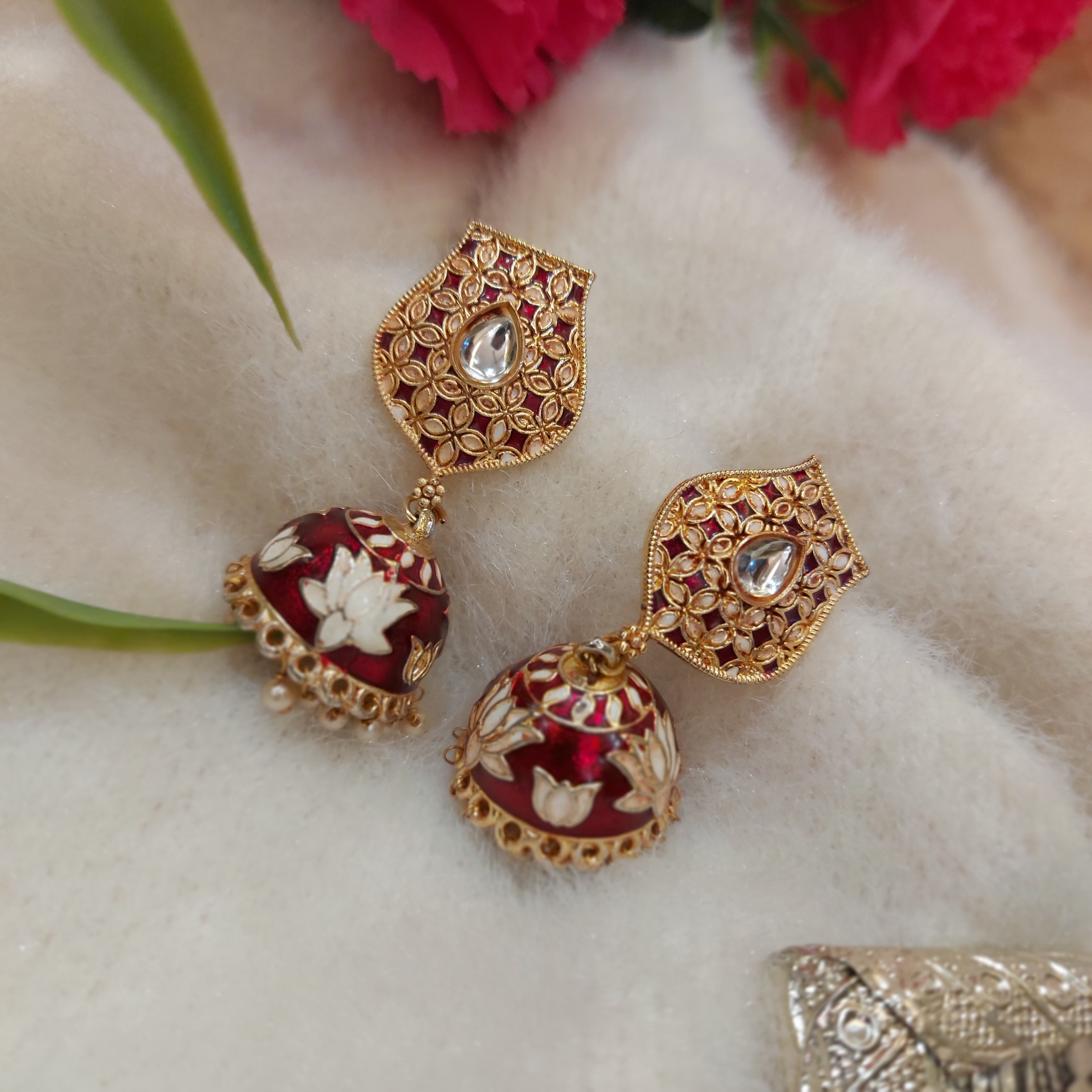 RED ENAMEL JHUMKA EARRING