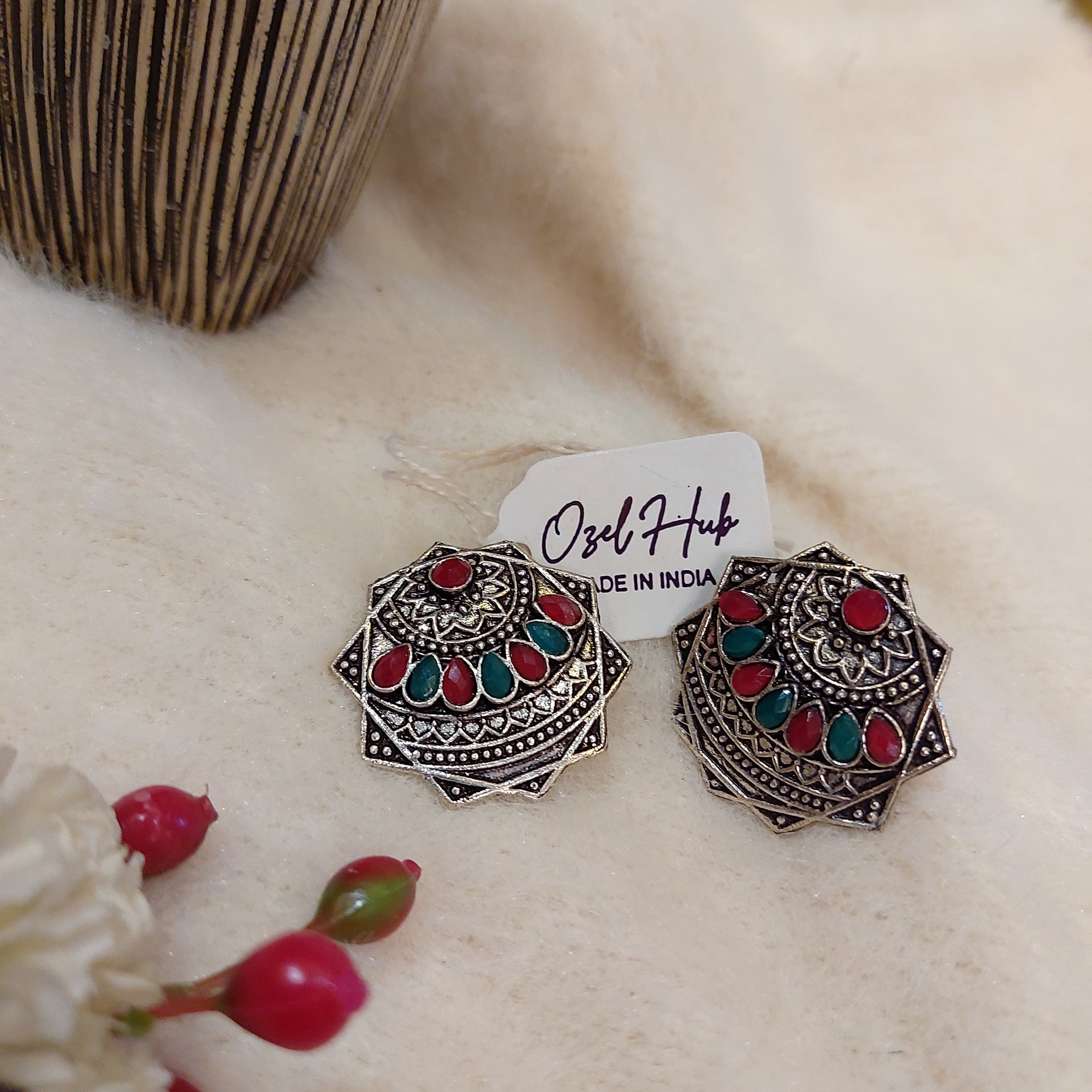 OXIDISED SILVER EAR STUDS