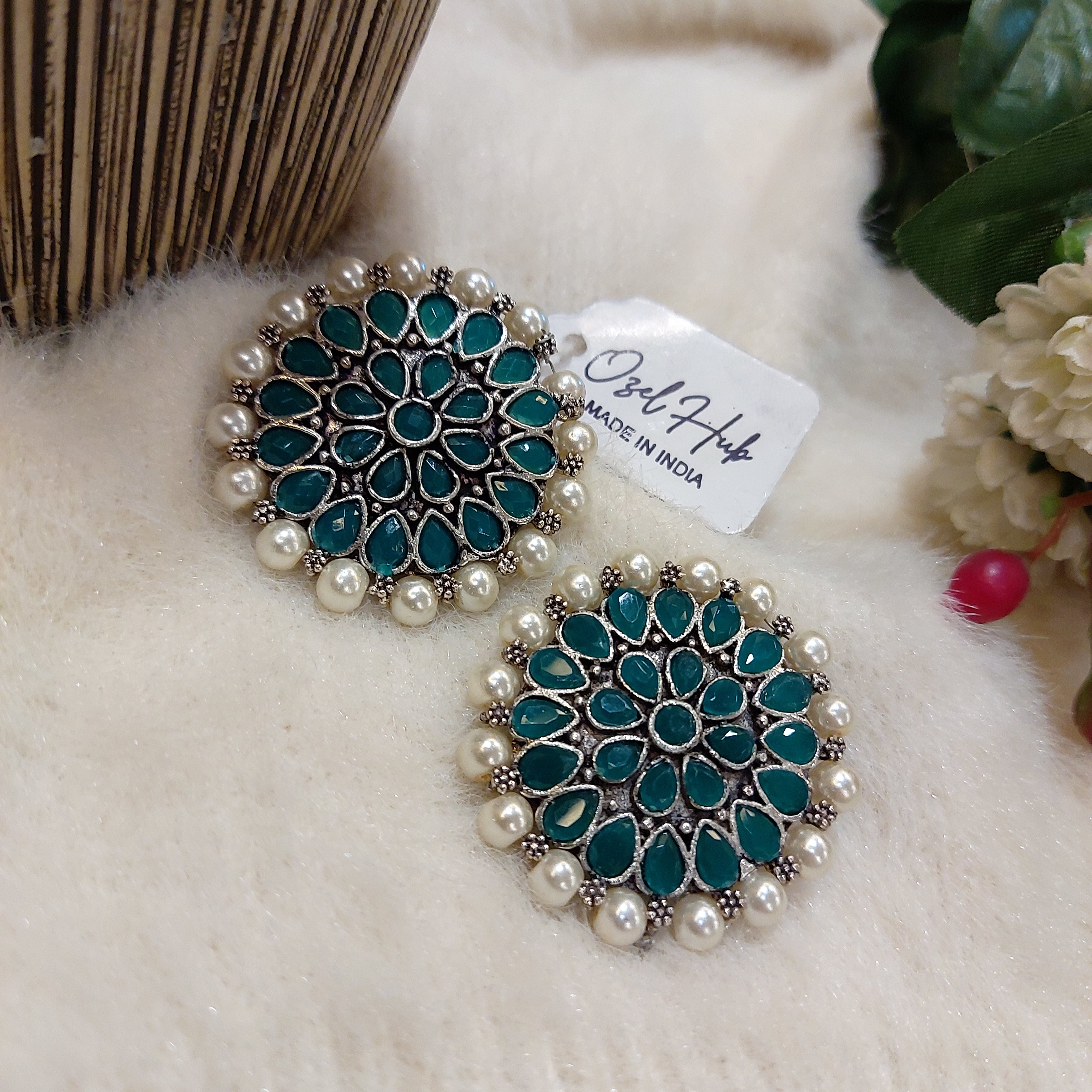 OXIDISED SILVER EAR STUDS