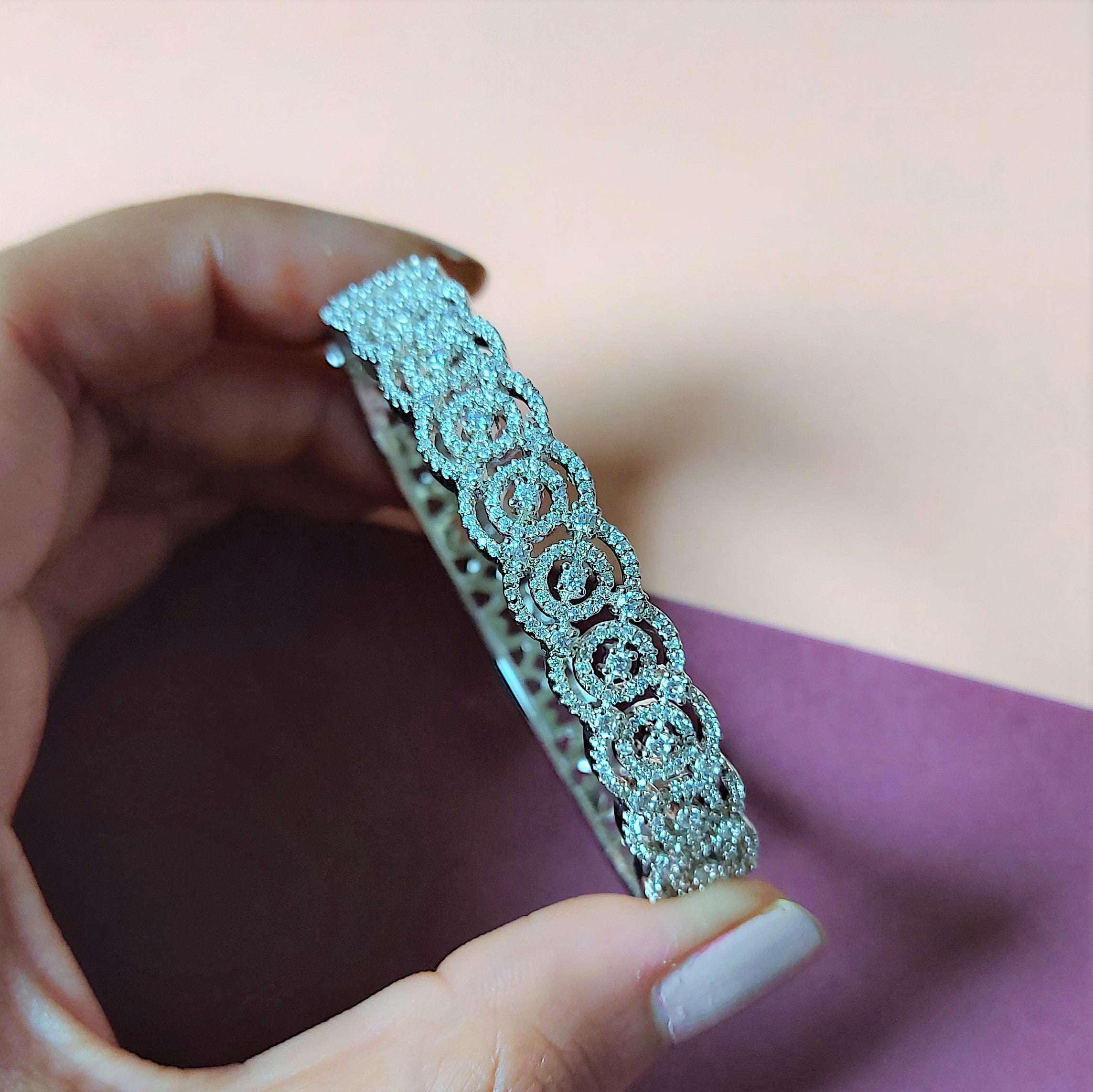 SILVER PLATED AMERICAN DIAMOND OPENABLE BRACELET