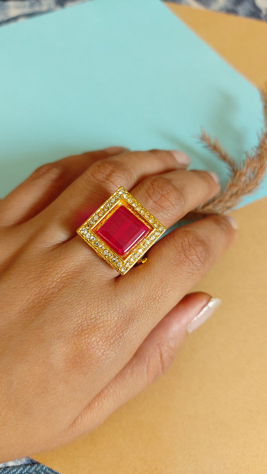 KUNDAN RING WITH RED STONE