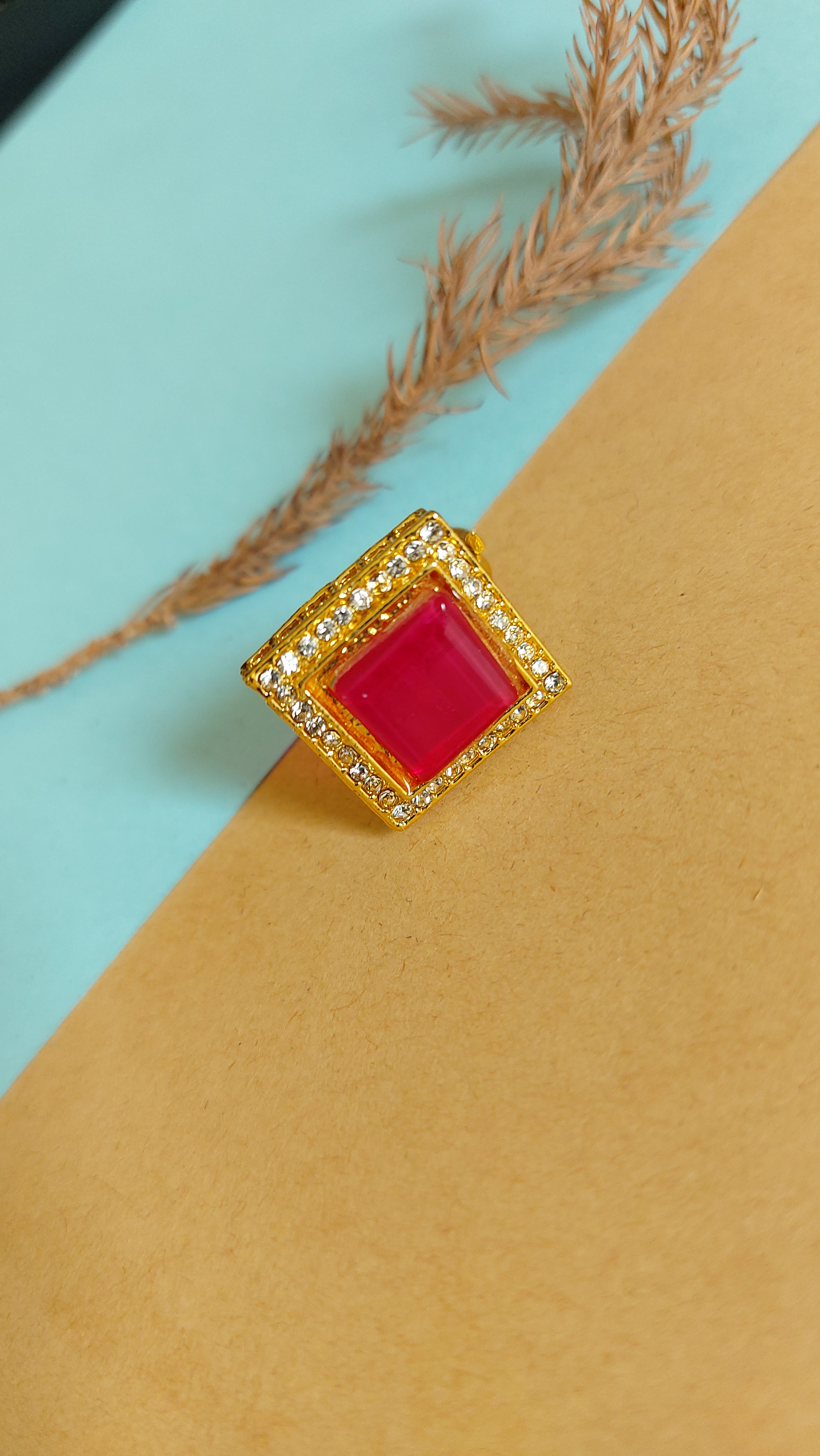 KUNDAN RING WITH RED STONE