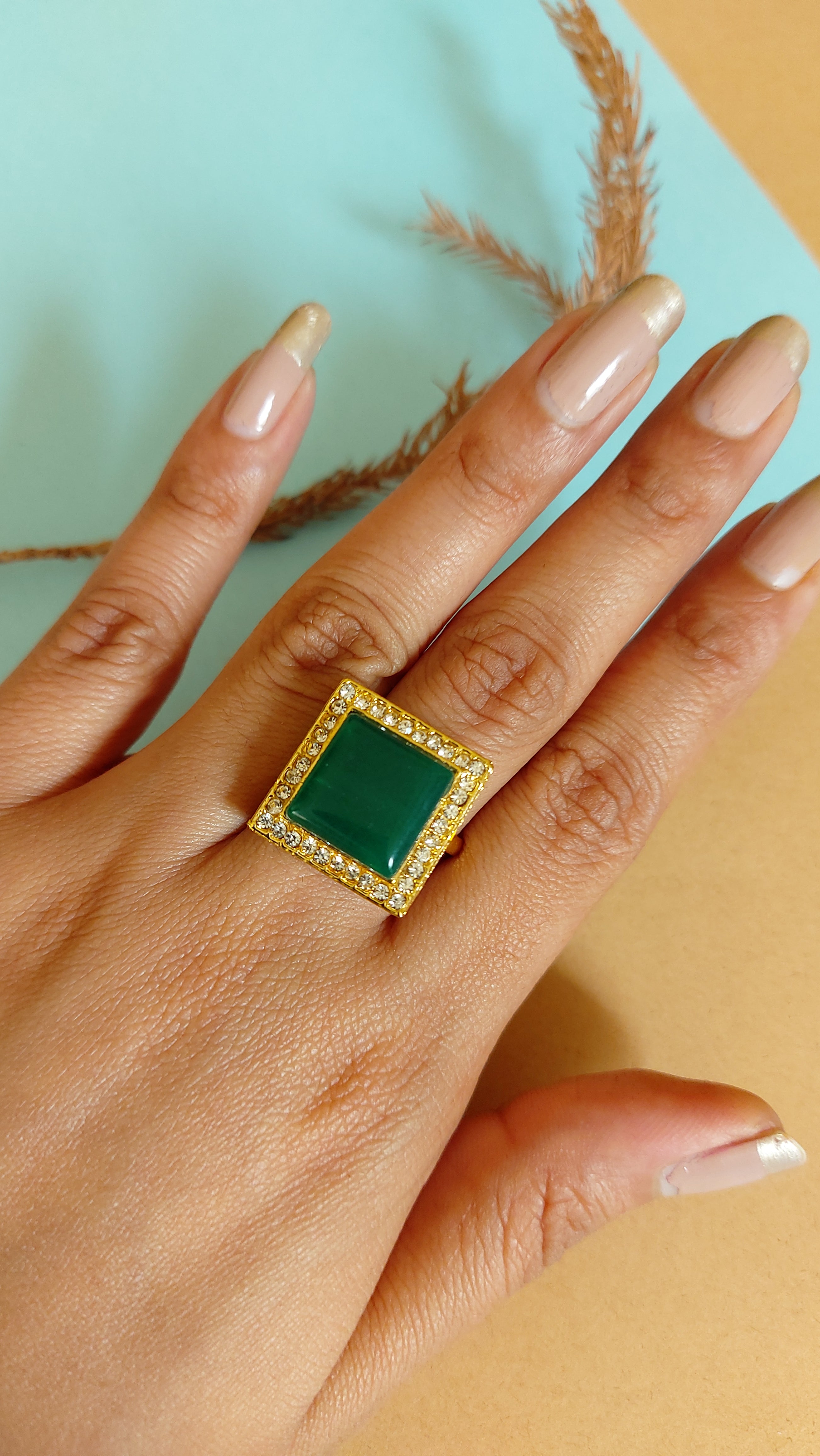 KUNDAN RING WITH GREEN STONE