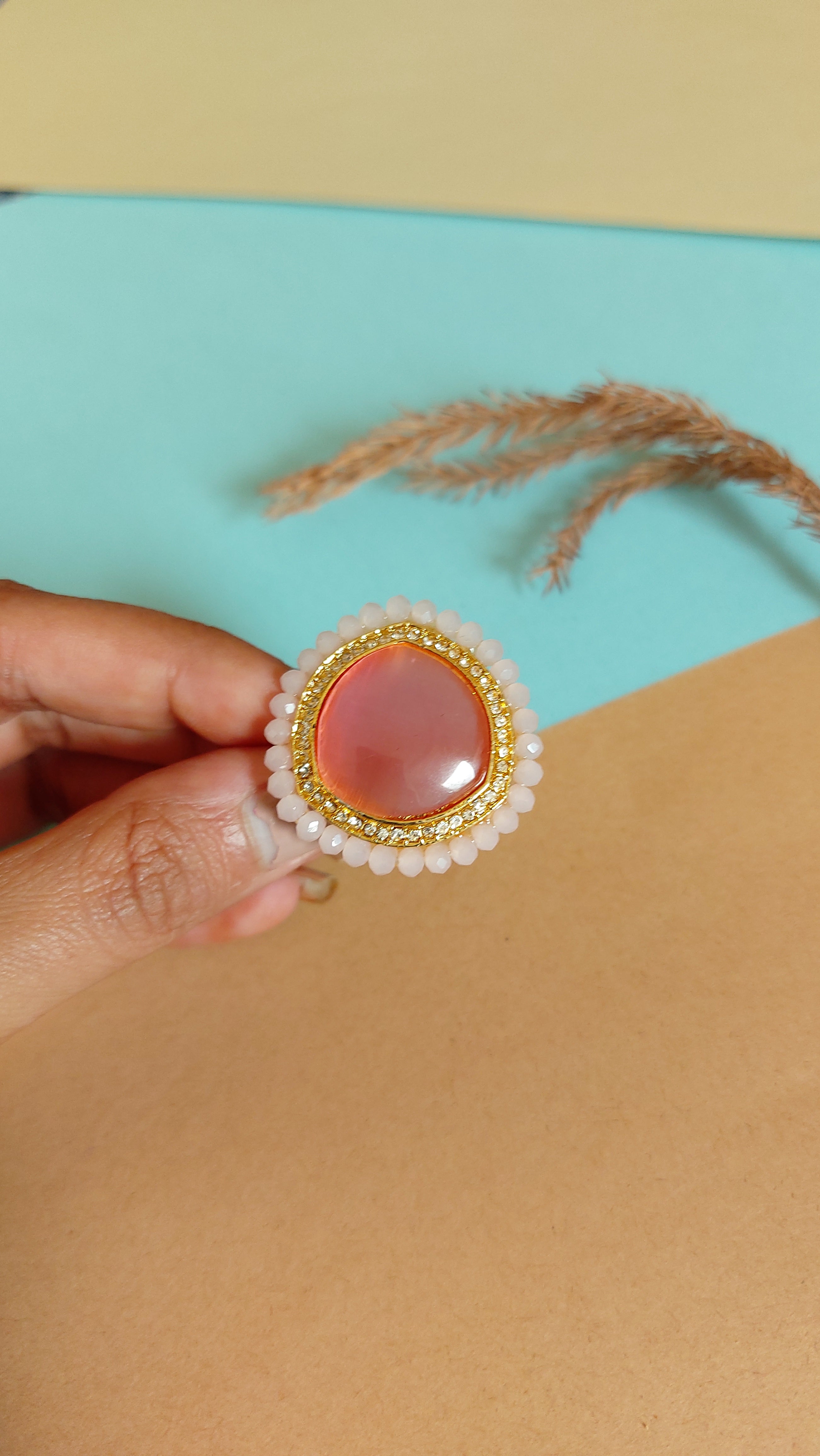 KUNDAN RING WITH BIG PINK STONE