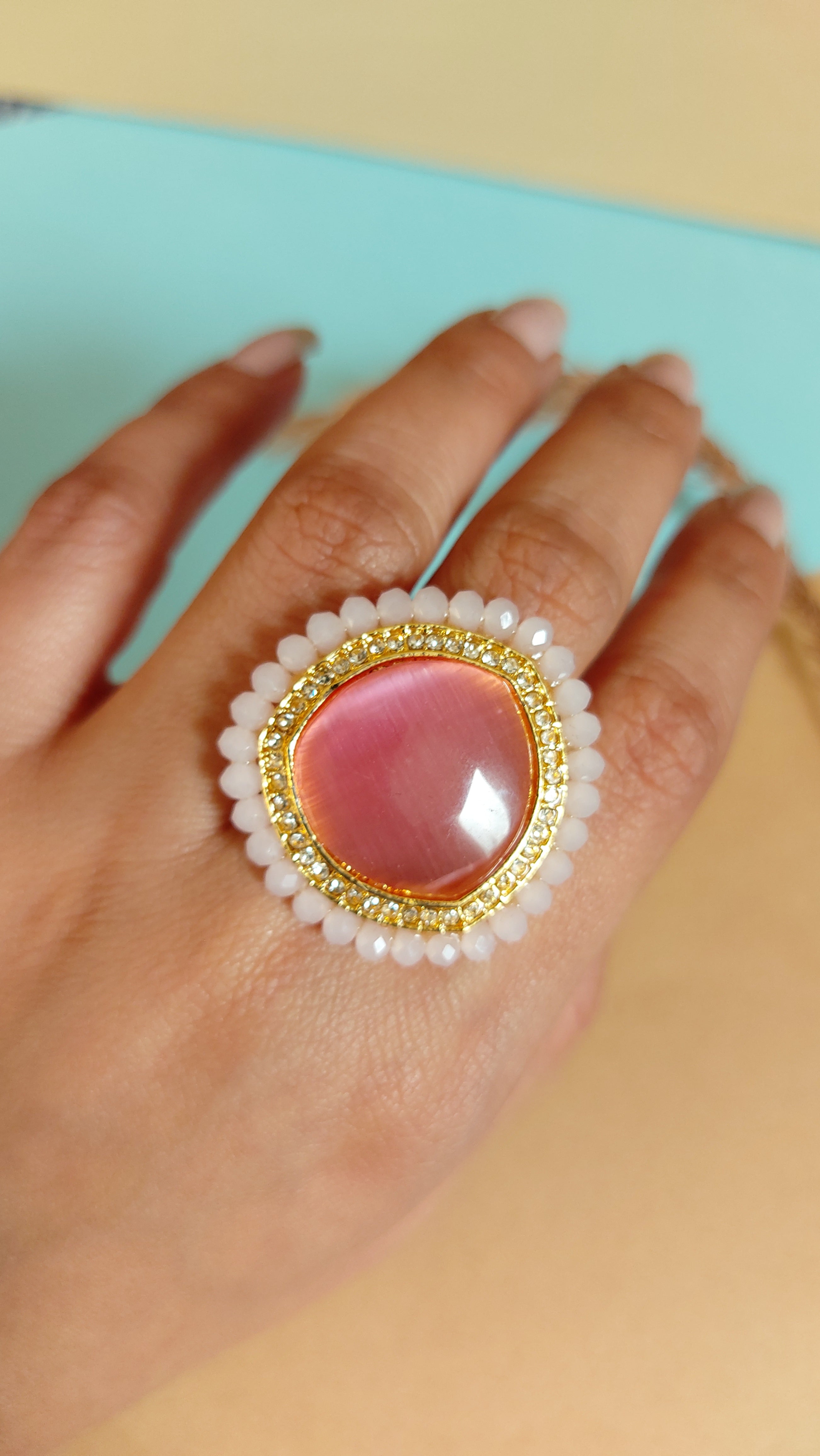 KUNDAN RING WITH BIG PINK STONE