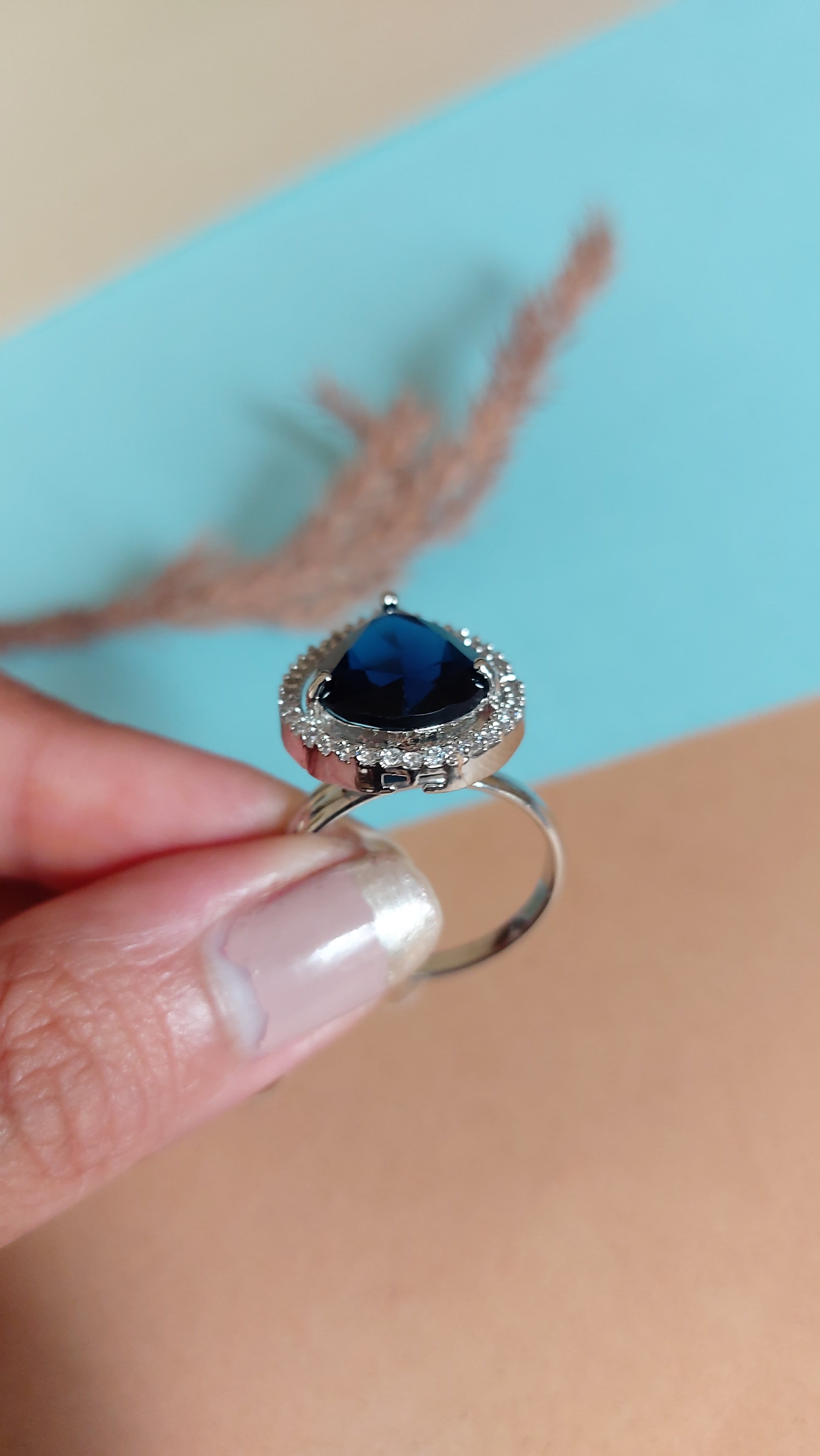 PEAR CUT BLUE SAPPHIRE STONE WITH AMERICAN DIAMOND ADJUSTABLE RING