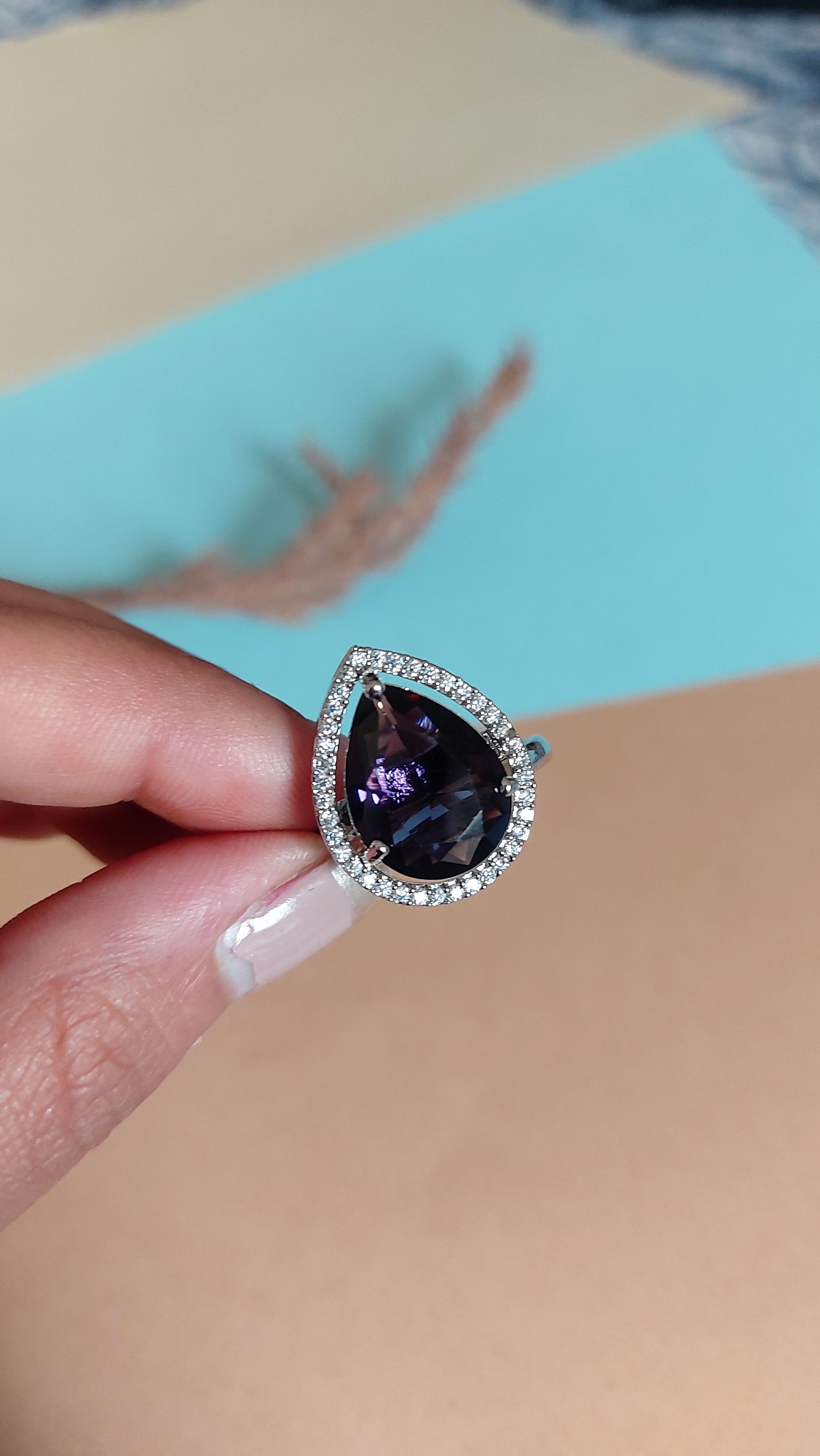 PEAR CUT AMYTHYST STONE WITH AMERICAN DIAMOND ADJUSTABLE RING