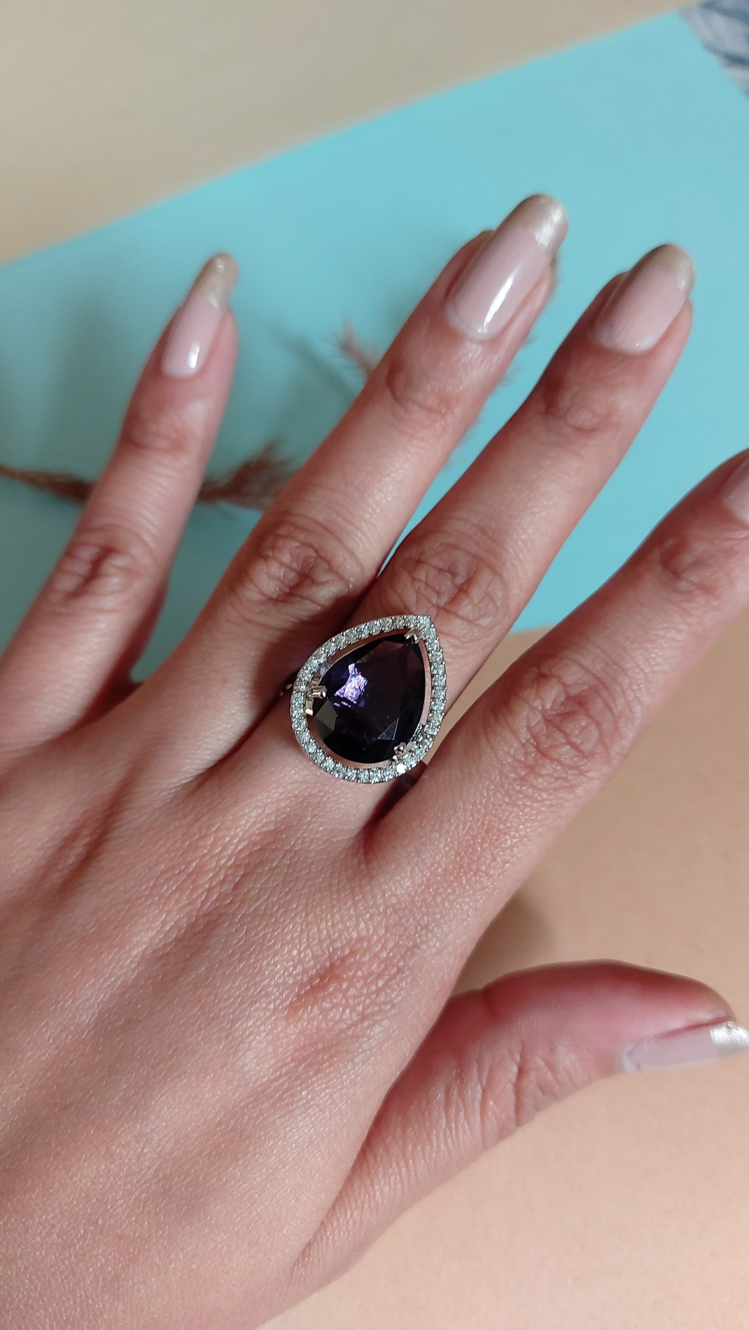 PEAR CUT AMYTHYST STONE WITH AMERICAN DIAMOND ADJUSTABLE RING