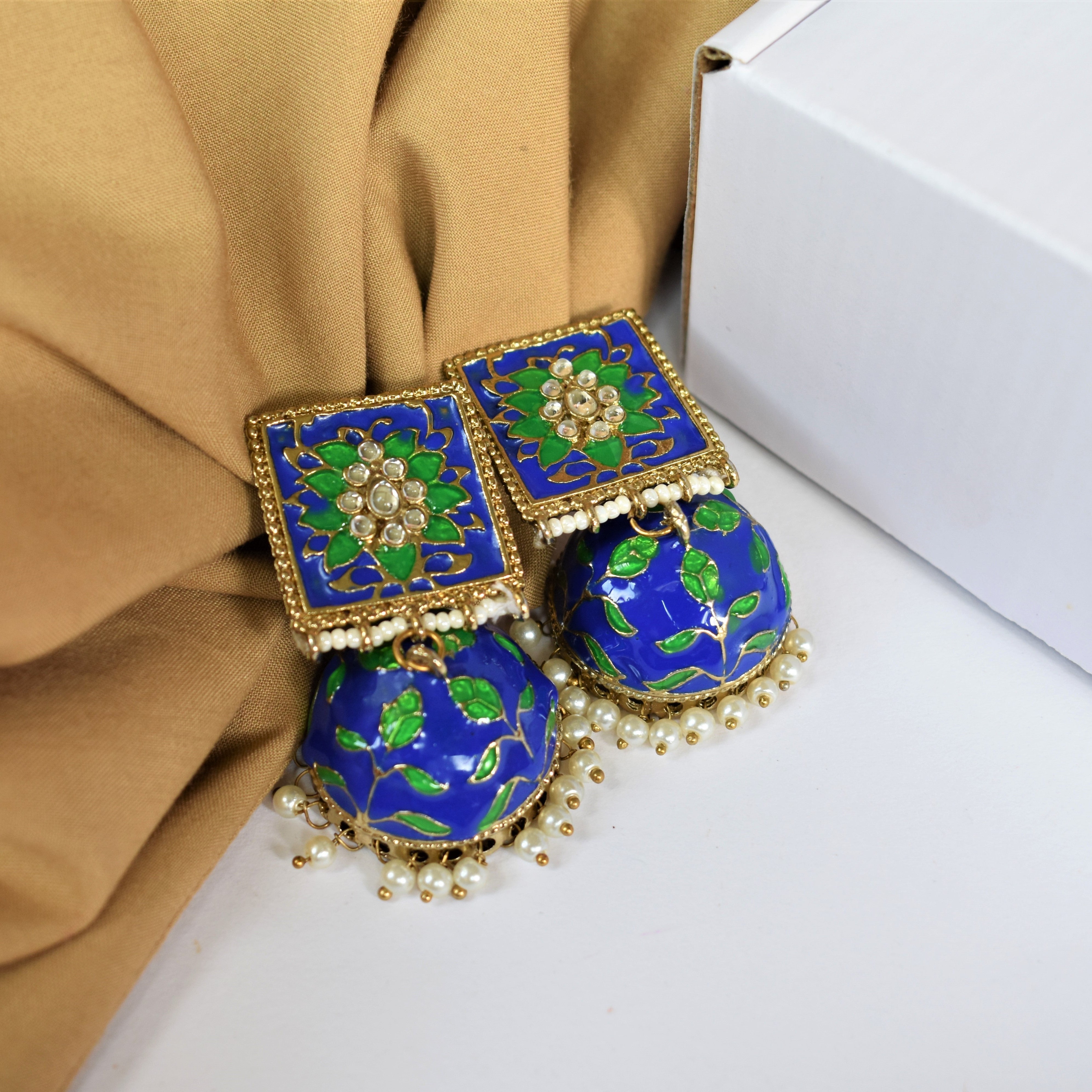 BLUE ENAMEL JHUMKA EARRING