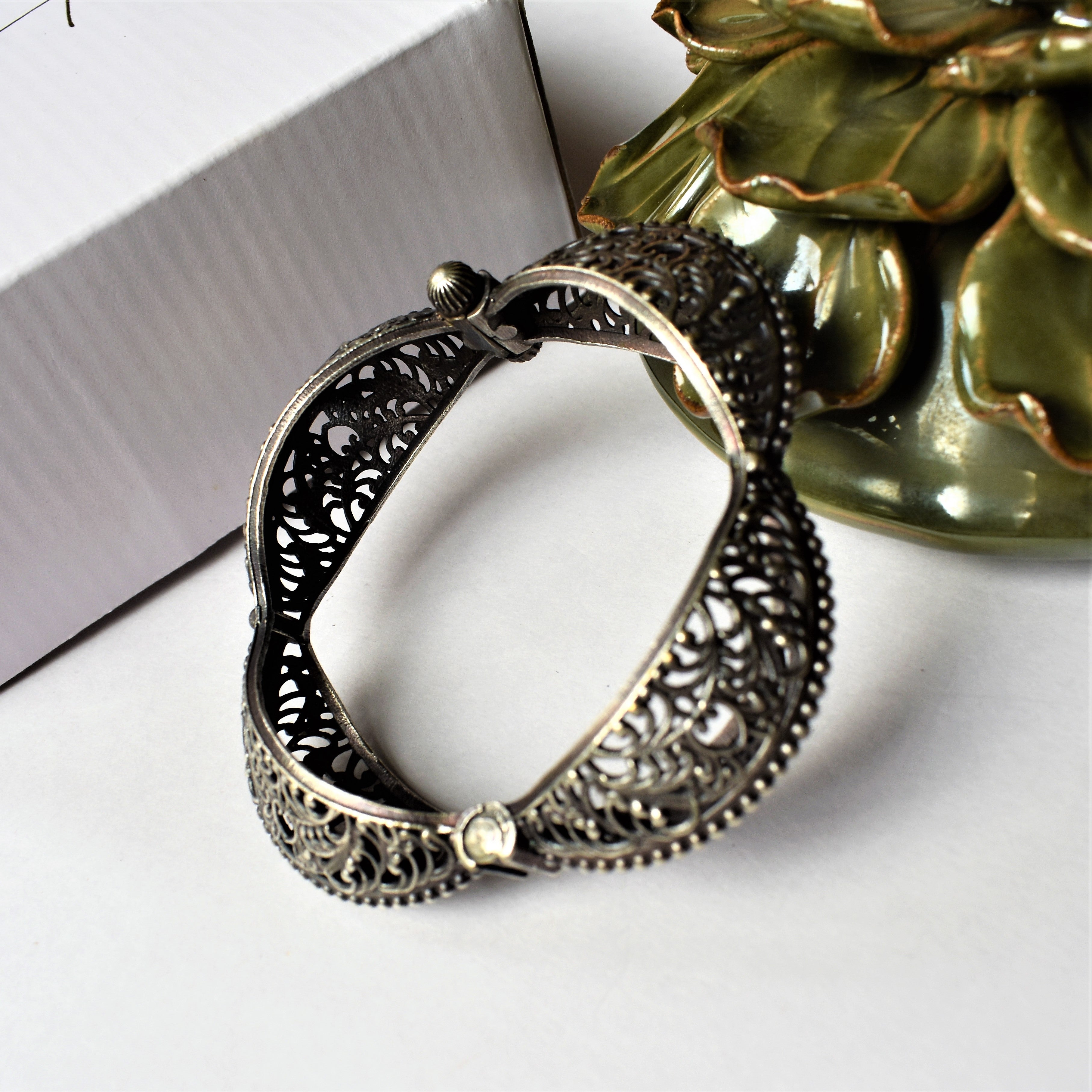 OXIDISED SILVER CARVED KADA