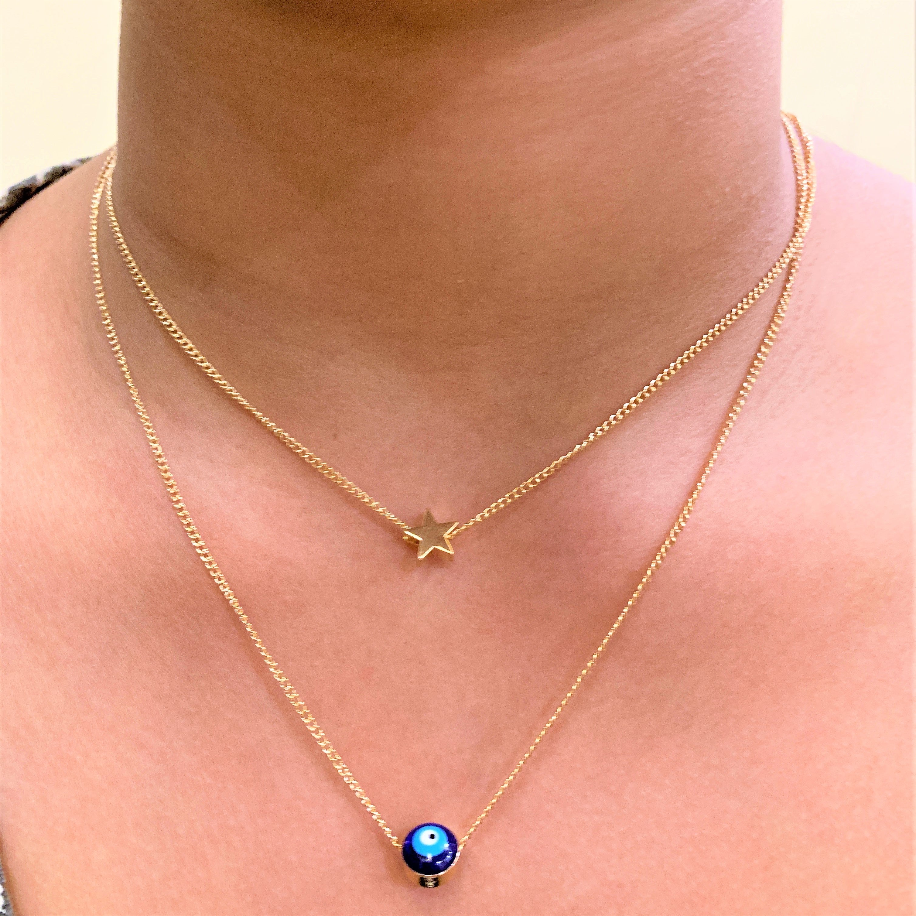 Gold Plated Double Layered Evil Eye Charm Pendant